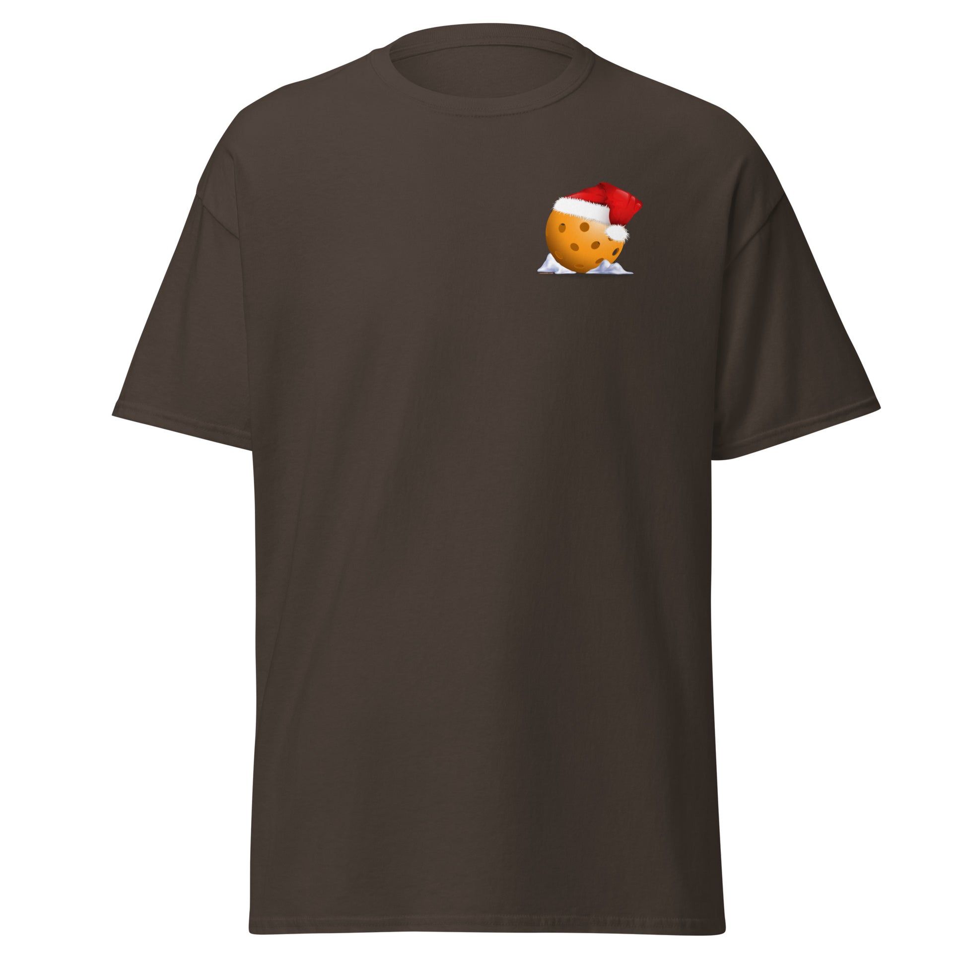 100% Cotton Pickleball T-Shirt - Snowy Pickleball (pocket) + A Pickleball Christmas (back) - DocDink.com