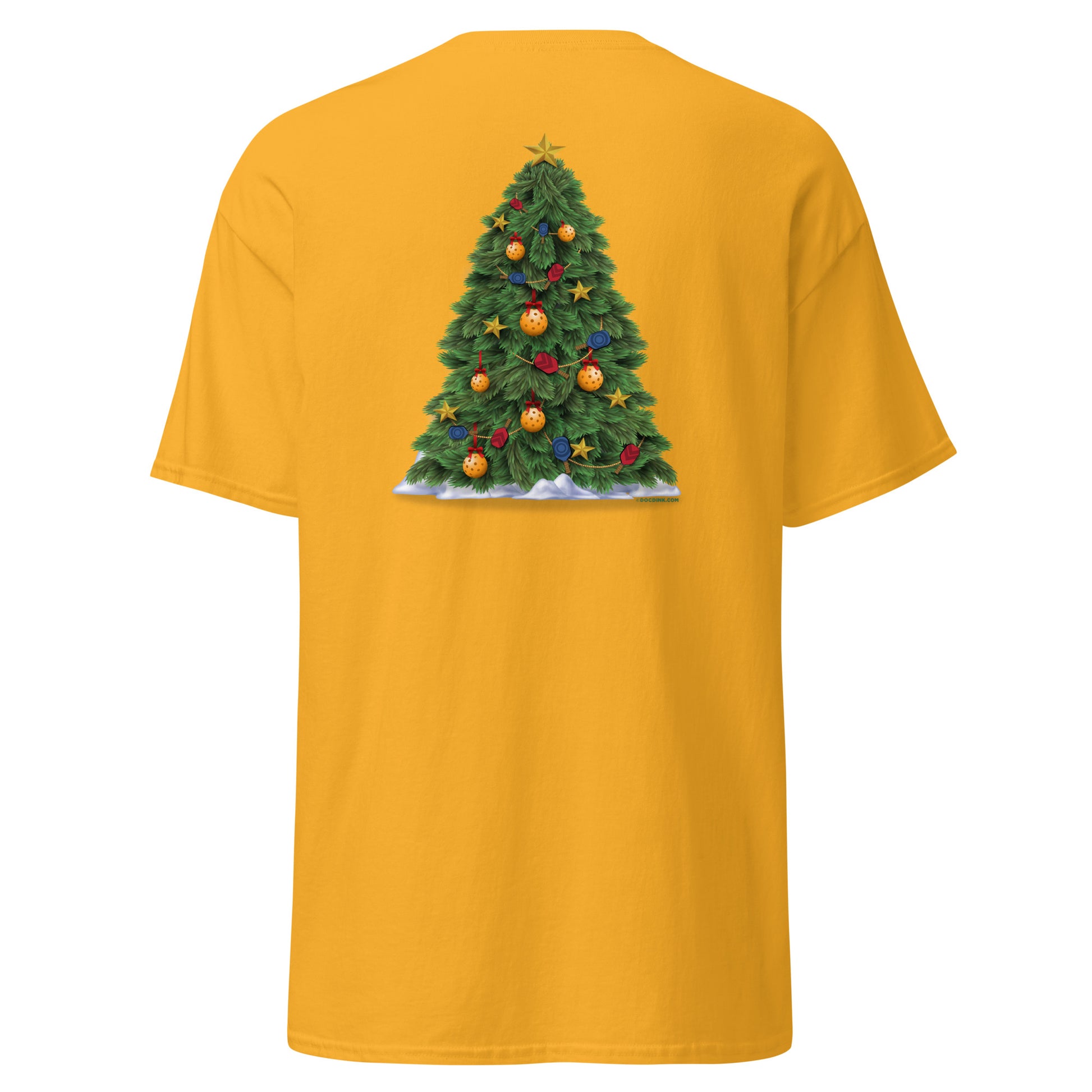 100% Cotton Pickleball T-Shirt - Snowy Pickleball (pocket) + A Pickleball Christmas (back) - DocDink.com