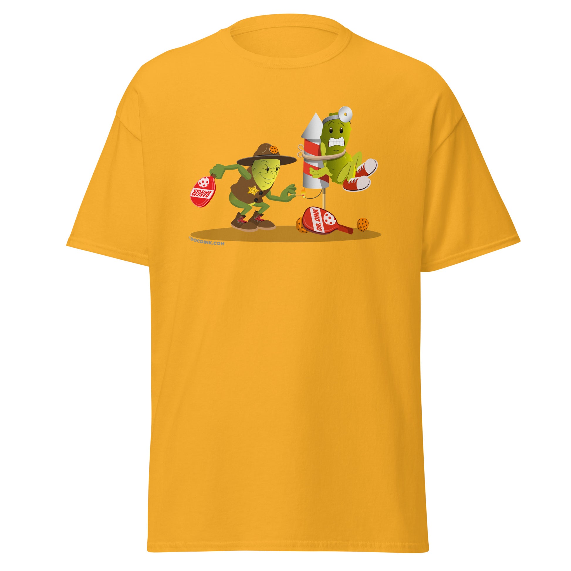 100% Cotton Pickleball T-Shirt - Dr. Dink vs Sgt. Banger - Light it up! - DocDink.com