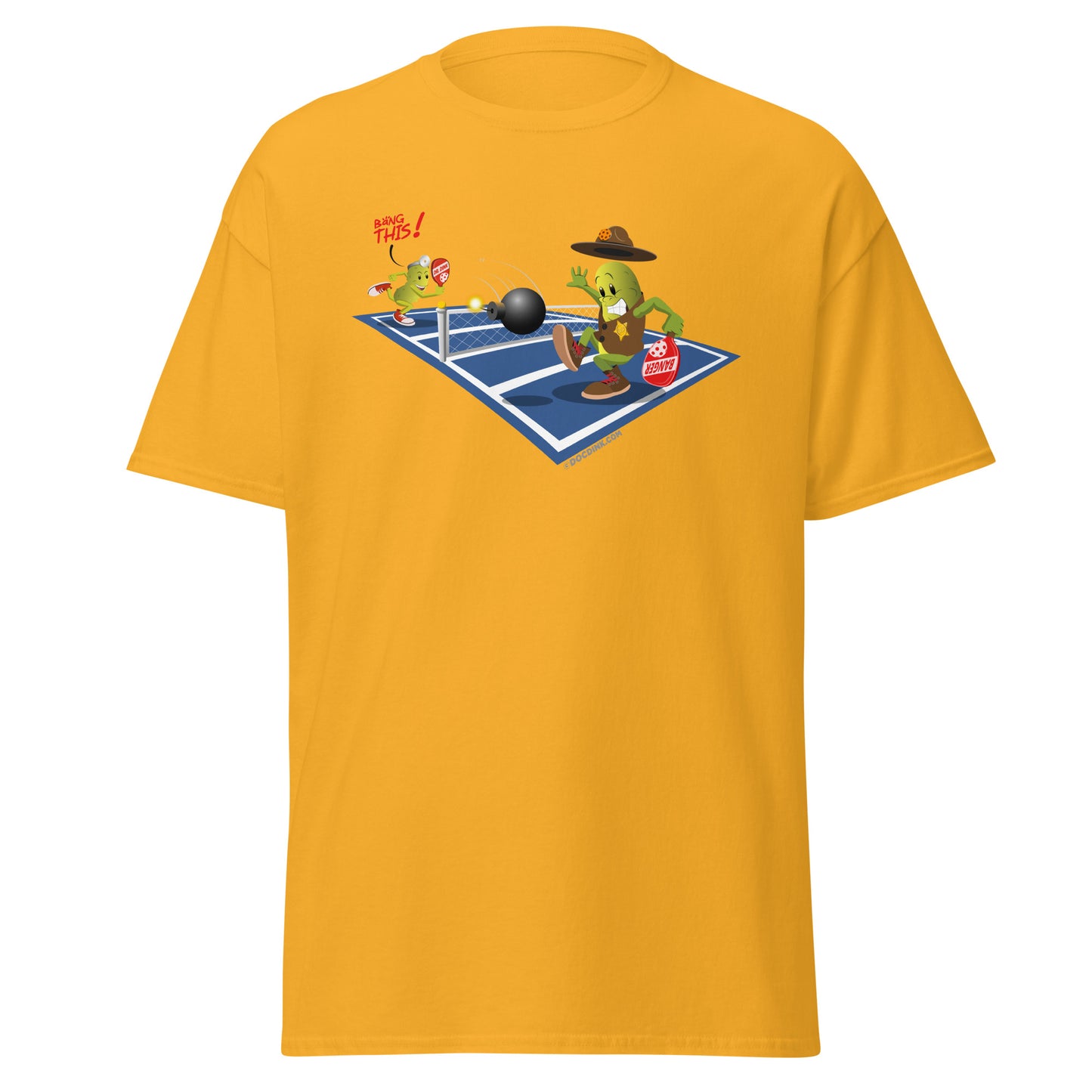 100% Cotton Pickleball T-Shirt - Dr. Dink vs Sgt. Banger - The Volley - DocDink.com