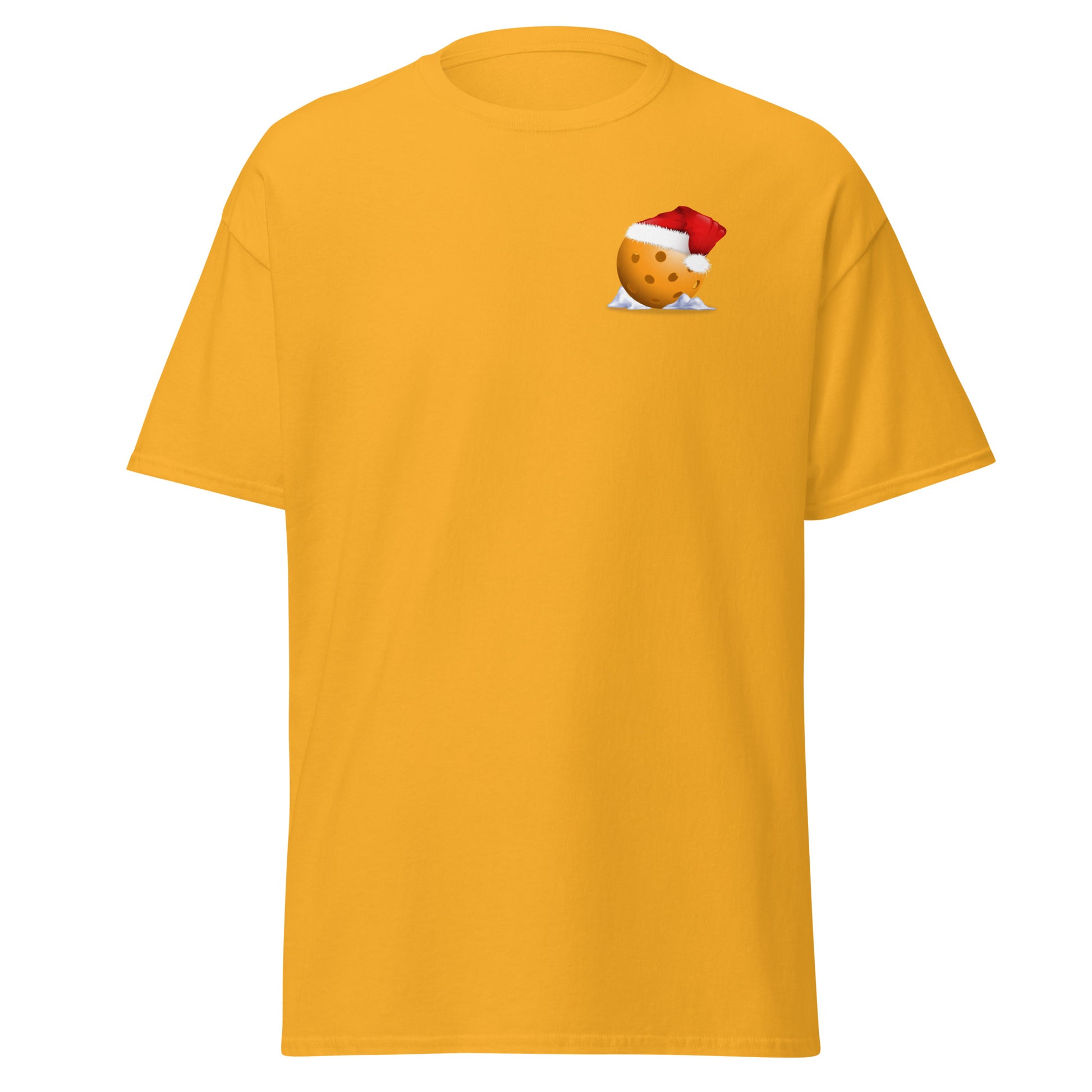 100% Cotton Pickleball T-Shirt - Snowy Pickleball (pocket) + A Pickleball Christmas (back) - DocDink.com