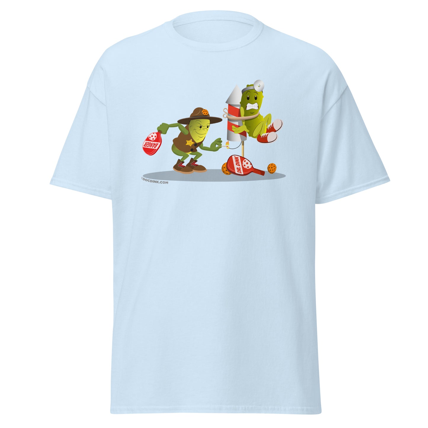 100% Cotton Pickleball T-Shirt - Dr. Dink vs Sgt. Banger - Light it up! - DocDink.com