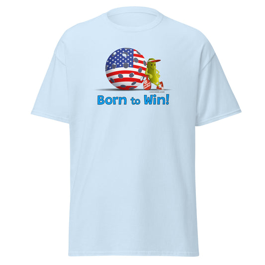 100% Cotton Pickleball T-Shirt - Resting Pickleball - "Born to Win" - DocDink.com