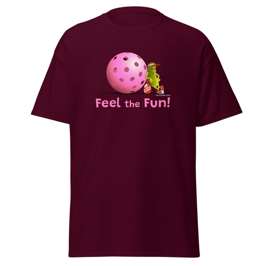 100% Cotton Pickleball T-Shirt - Resting Pickleball - "Feel the Fun" #pink - DocDink.com