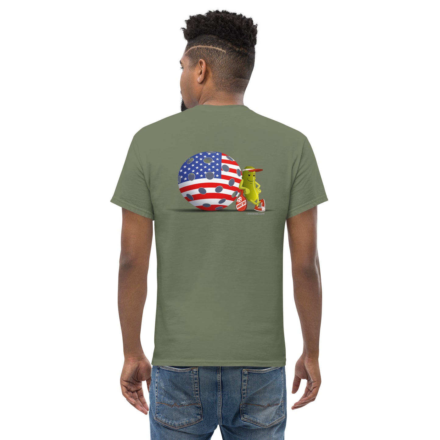 100% Cotton Pickleball T-Shirt - "Resting Pickleball USA" on pocket & back - DocDink.com