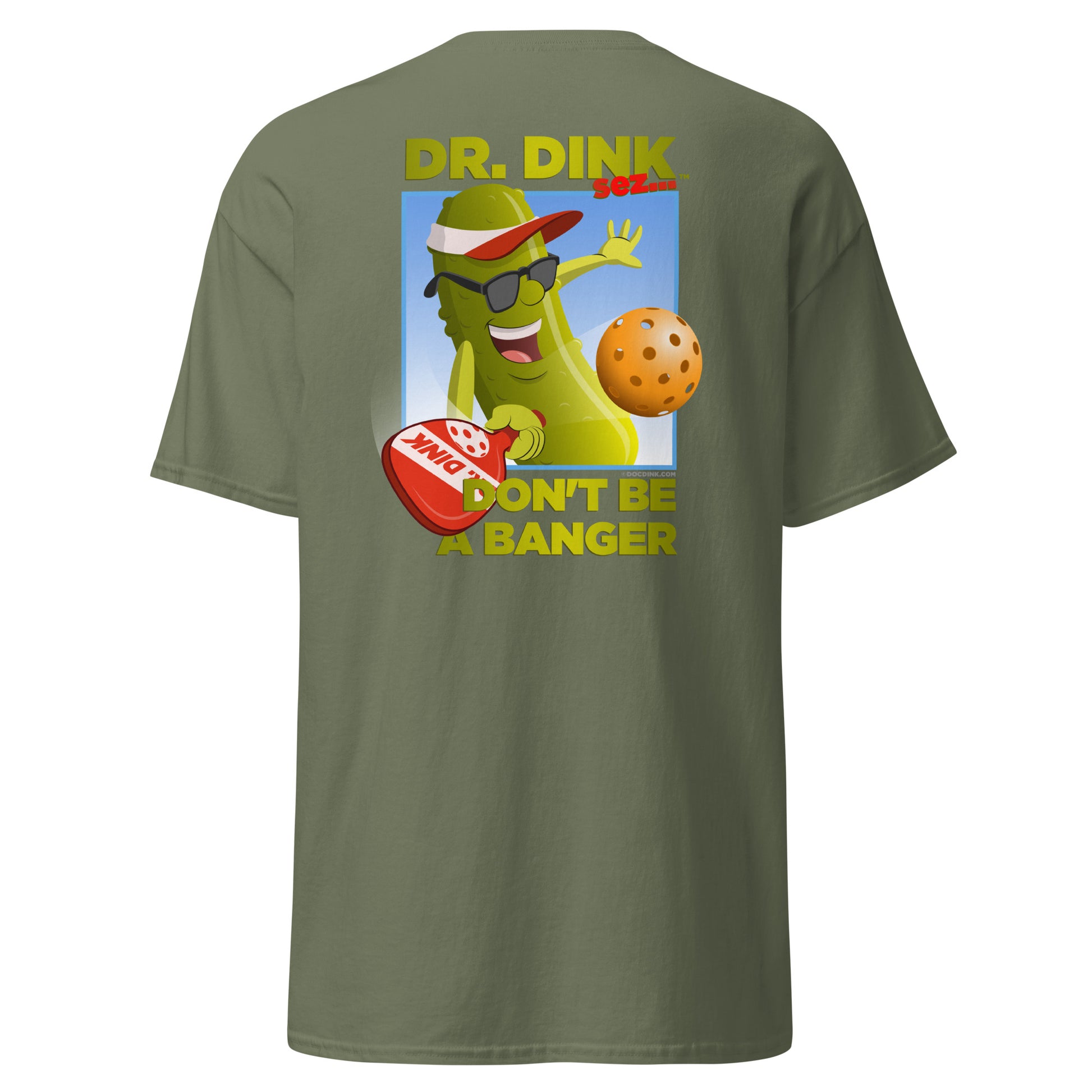 100% Cotton Pickleball T-Shirt - "Don't be a Banger" with pocket logo - DocDink.com