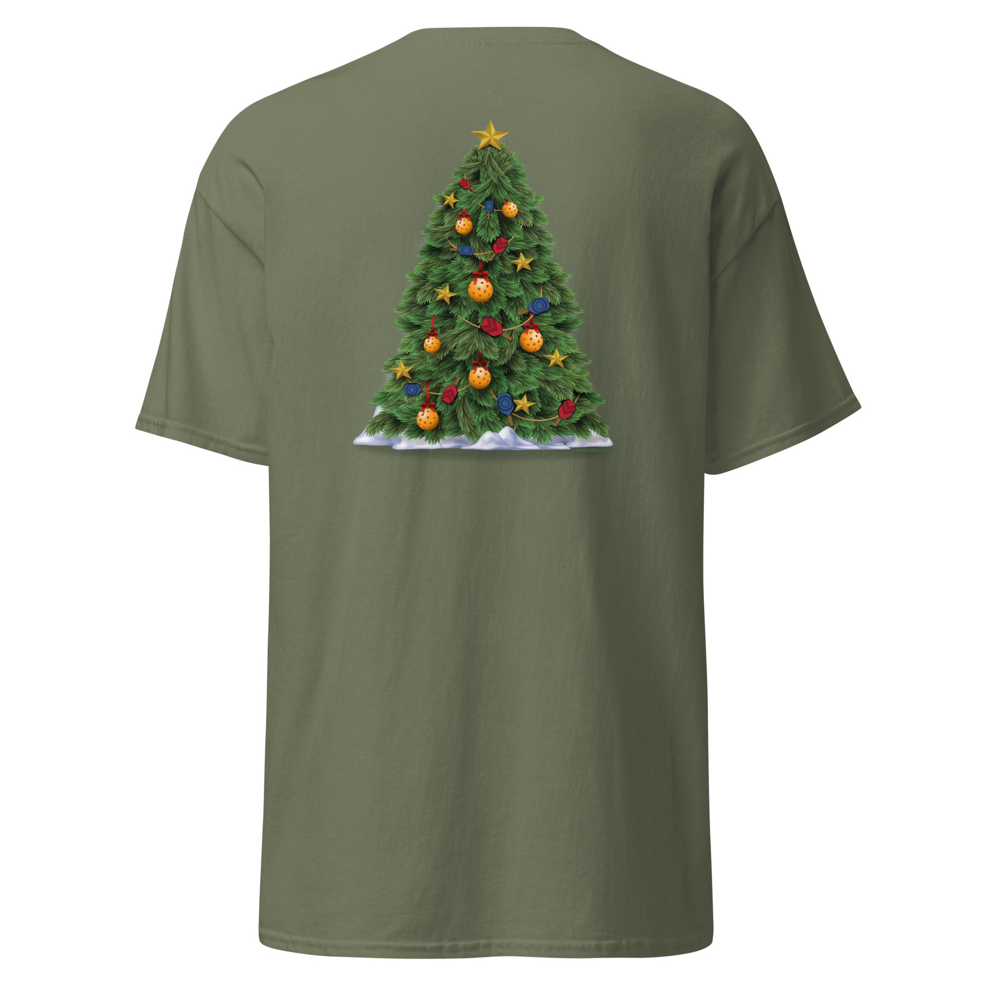 100% Cotton Pickleball T-Shirt - Snowy Pickleball (pocket) + A Pickleball Christmas (back) - DocDink.com