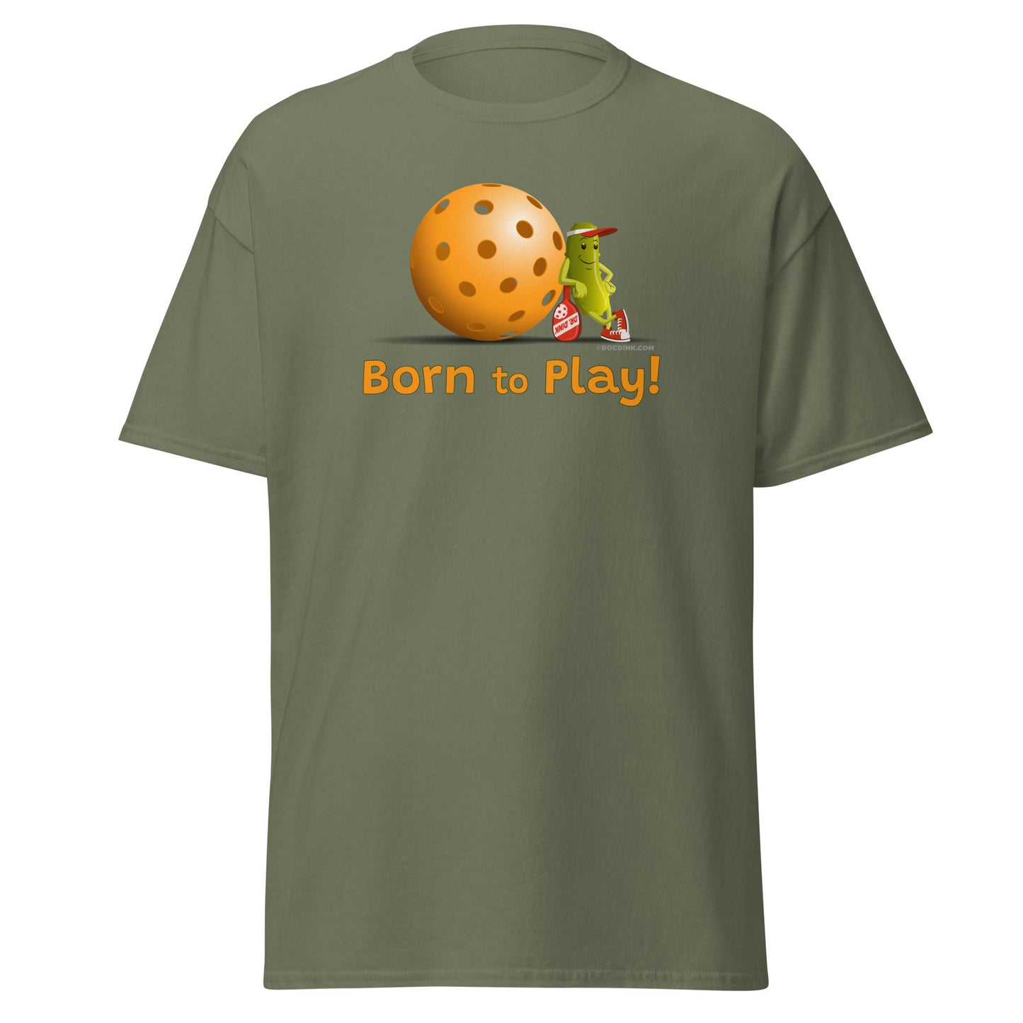 100% Cotton Pickleball T-Shirt - Resting Pickleball - "Born to Play" - DocDink.com