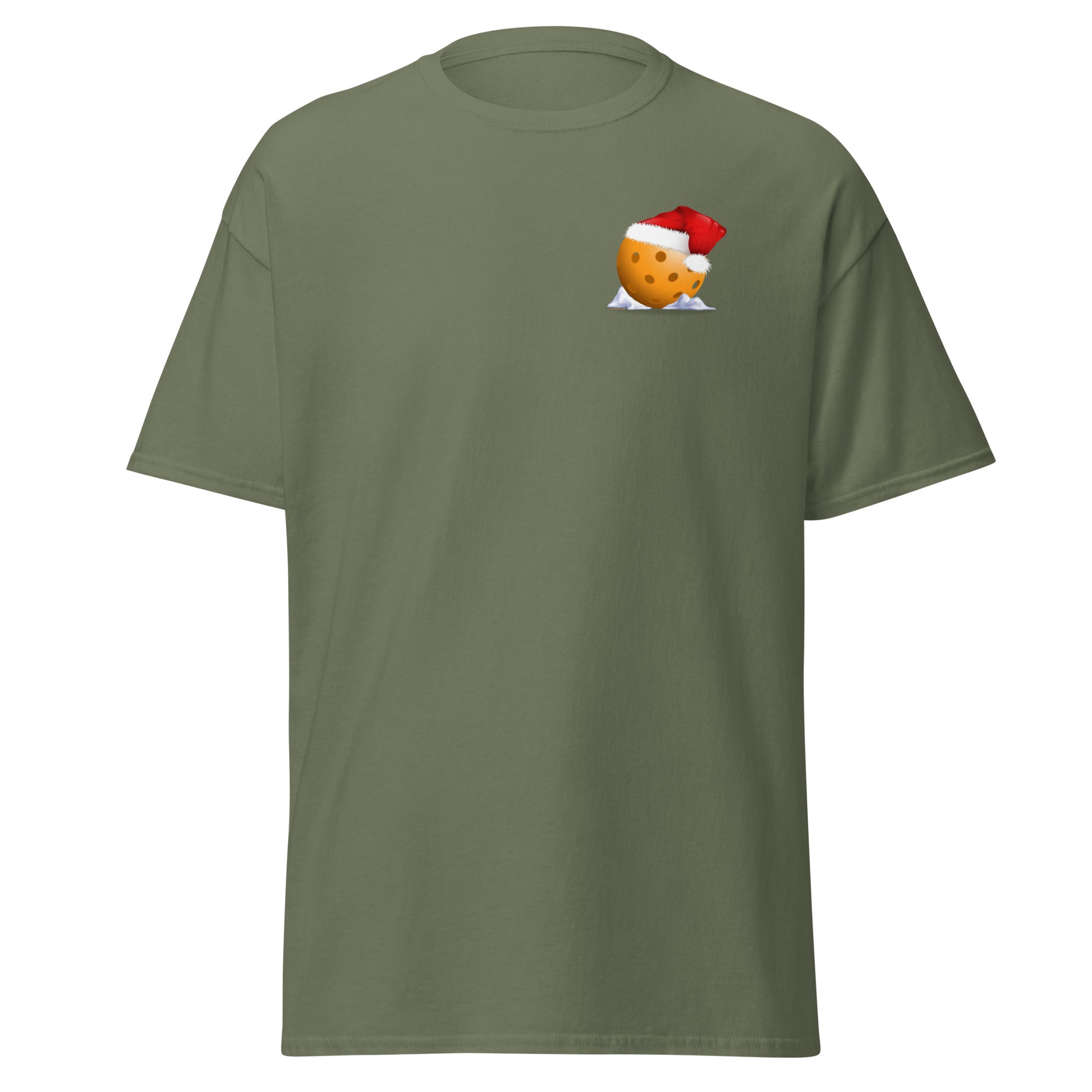 100% Cotton Pickleball T-Shirt - Snowy Pickleball (pocket) + A Pickleball Christmas (back) - DocDink.com