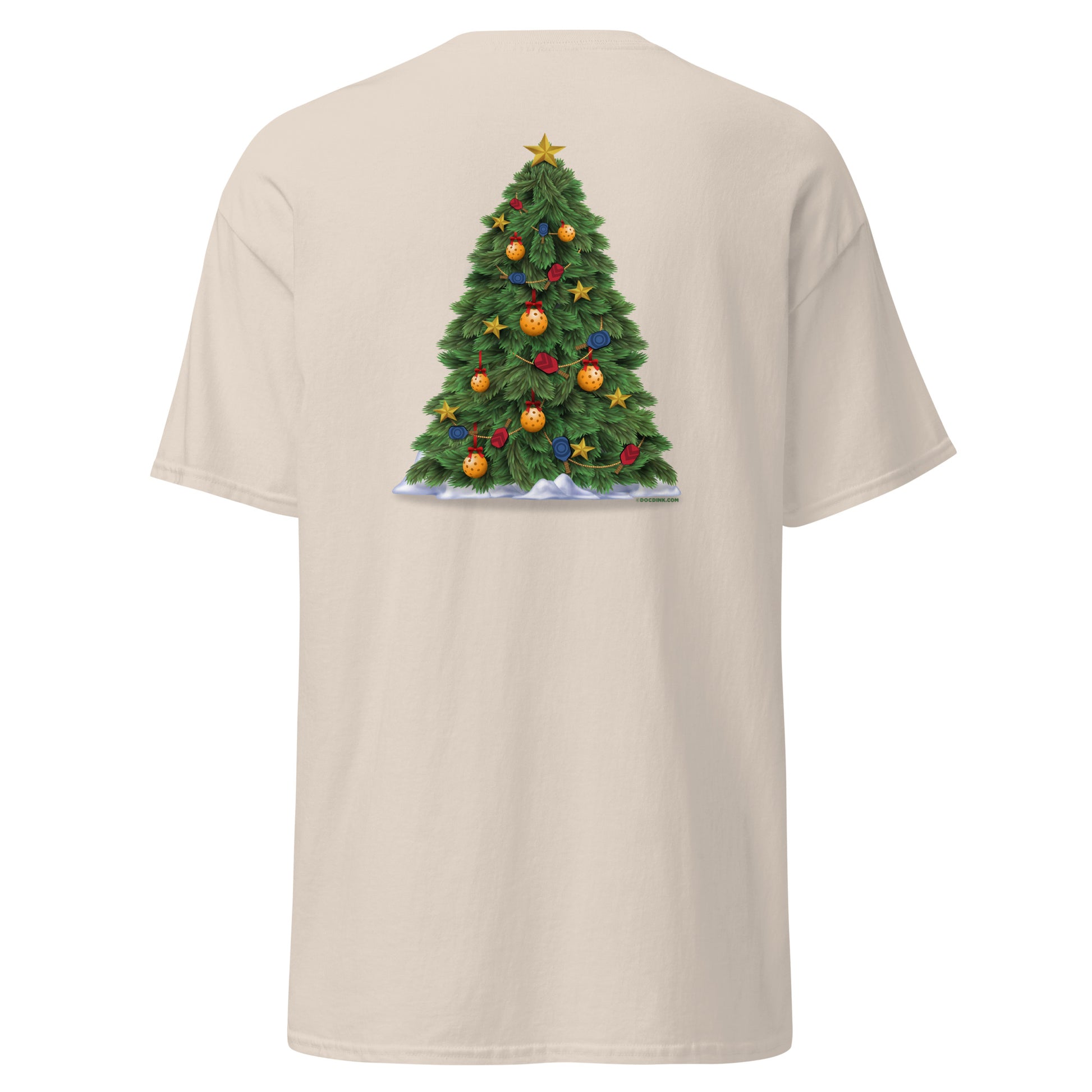 100% Cotton Pickleball T-Shirt - Snowy Pickleball (pocket) + A Pickleball Christmas (back) - DocDink.com