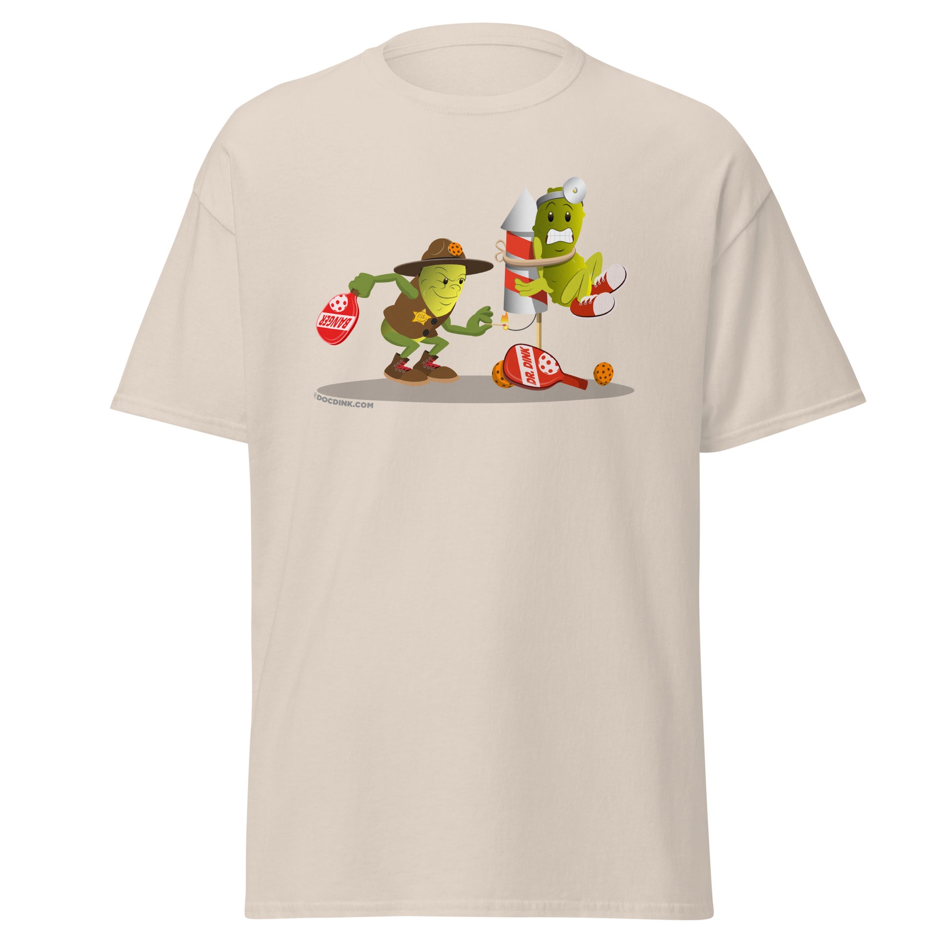 100% Cotton Pickleball T-Shirt - Dr. Dink vs Sgt. Banger - Light it up! - DocDink.com