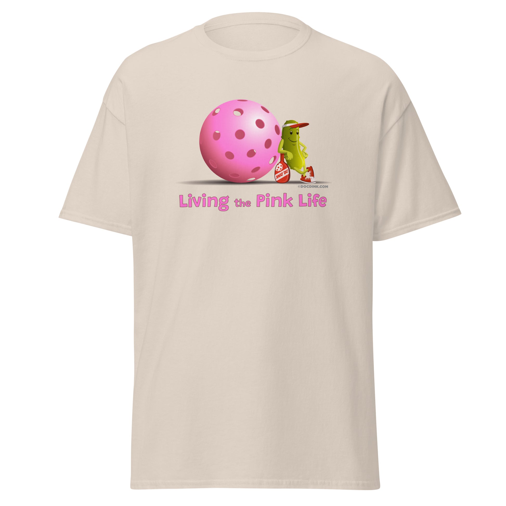 100% Cotton Pickleball T-Shirt - Resting Pickleball - "Living the Pink Life" #pink - DocDink.com