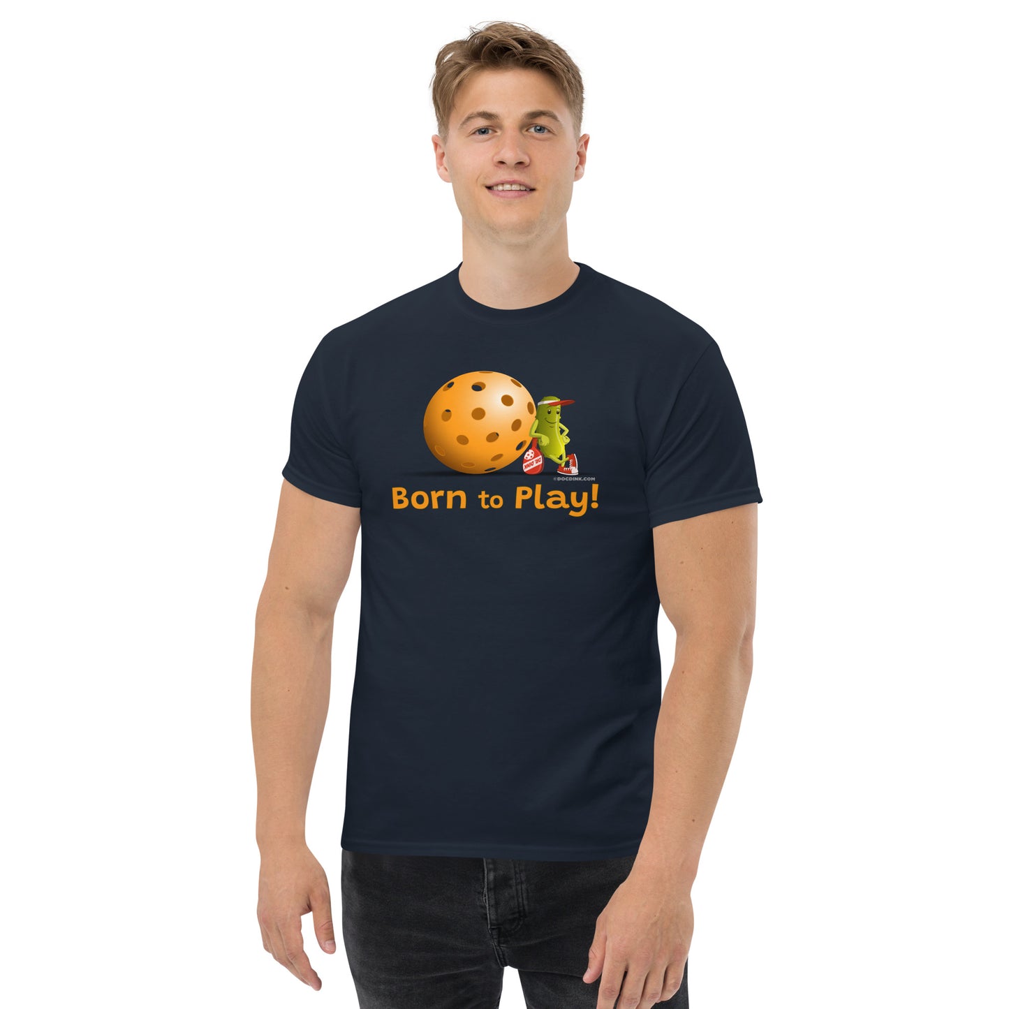 100% Cotton Pickleball T-Shirt - Resting Pickleball - "Born to Play" - DocDink.com