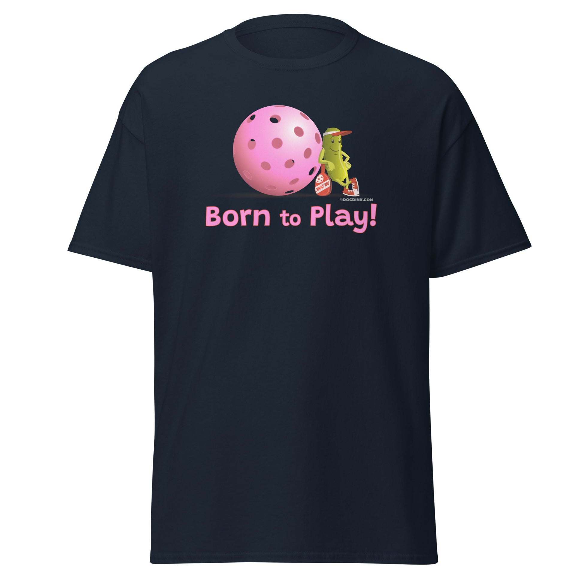 100% Cotton Pickleball T-Shirt - Resting Pickleball - "Born to Play" #pink - DocDink.com