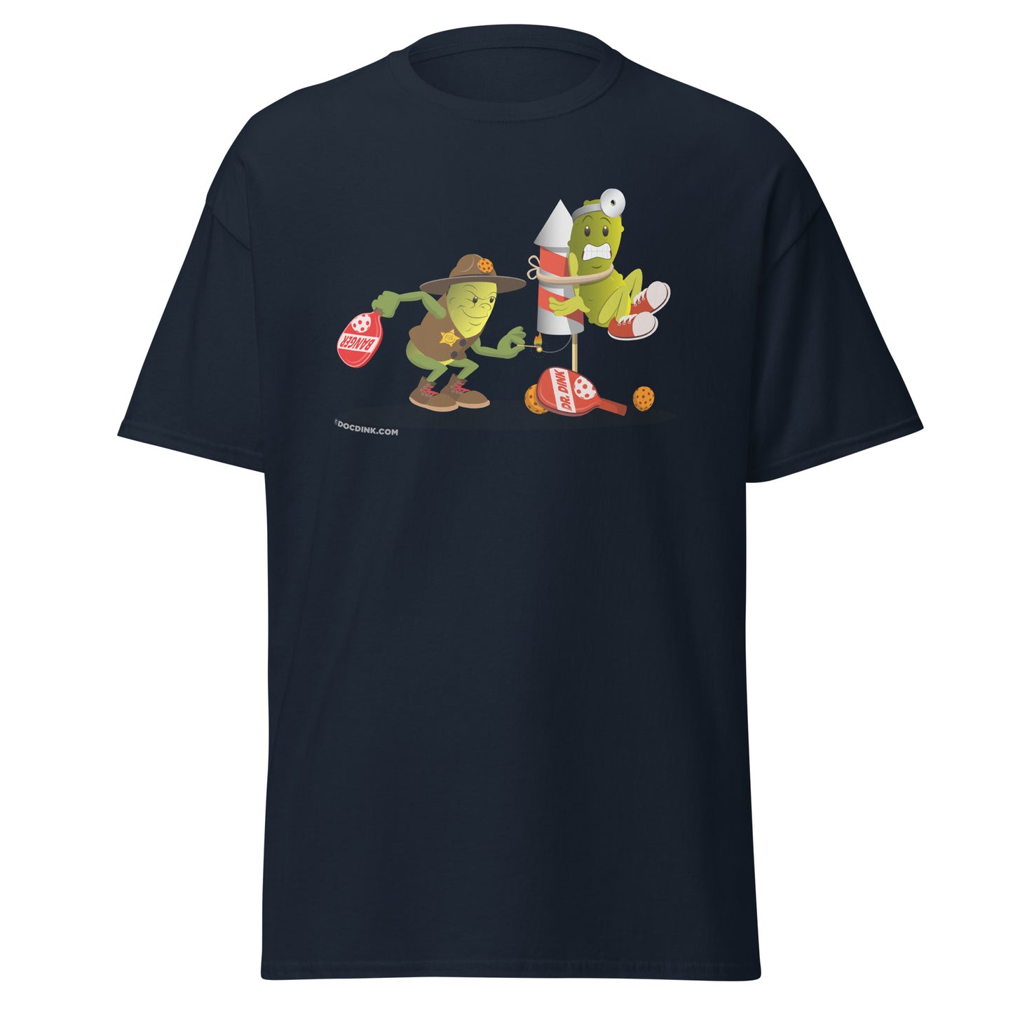 100% Cotton Pickleball T-Shirt - Dr. Dink vs Sgt. Banger - Light it up! - DocDink.com