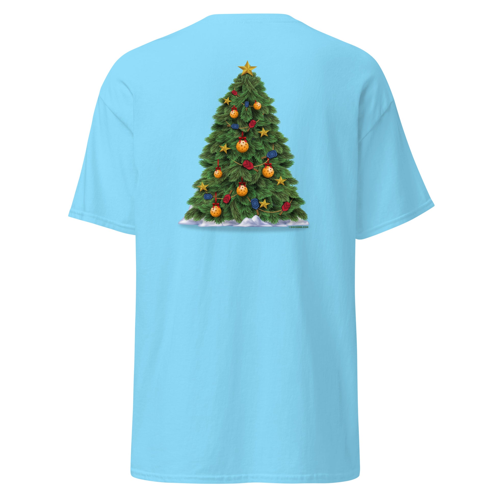 100% Cotton Pickleball T-Shirt - Snowy Pickleball (pocket) + A Pickleball Christmas (back) - DocDink.com