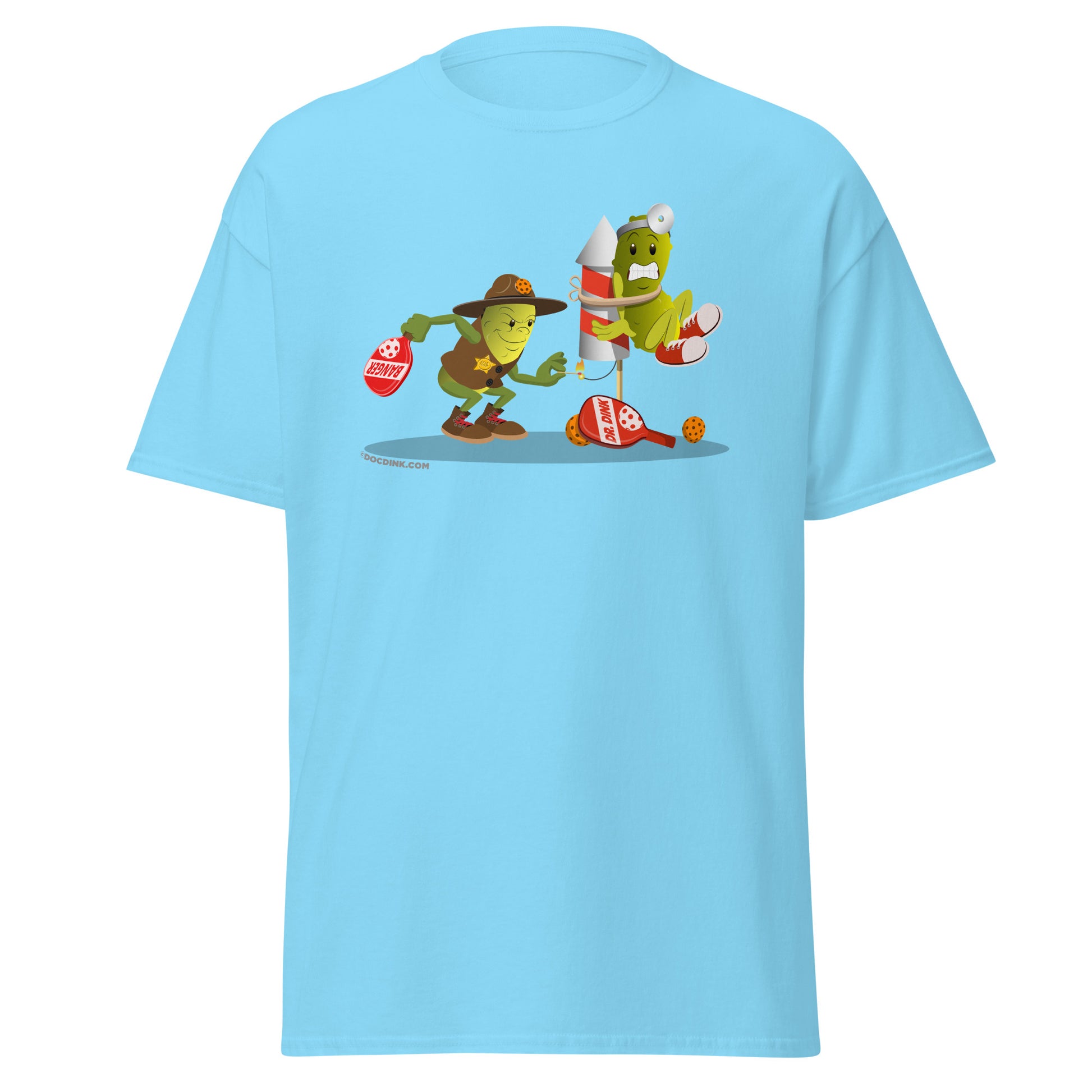 100% Cotton Pickleball T-Shirt - Dr. Dink vs Sgt. Banger - Light it up! - DocDink.com