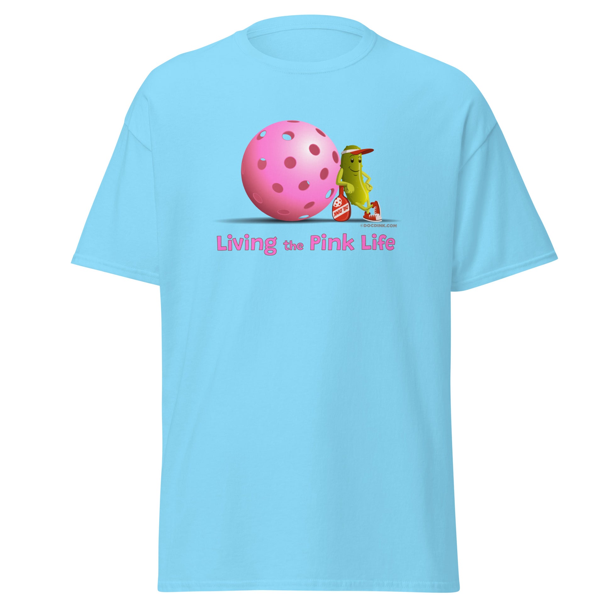 100% Cotton Pickleball T-Shirt - Resting Pickleball - "Living the Pink Life" #pink - DocDink.com