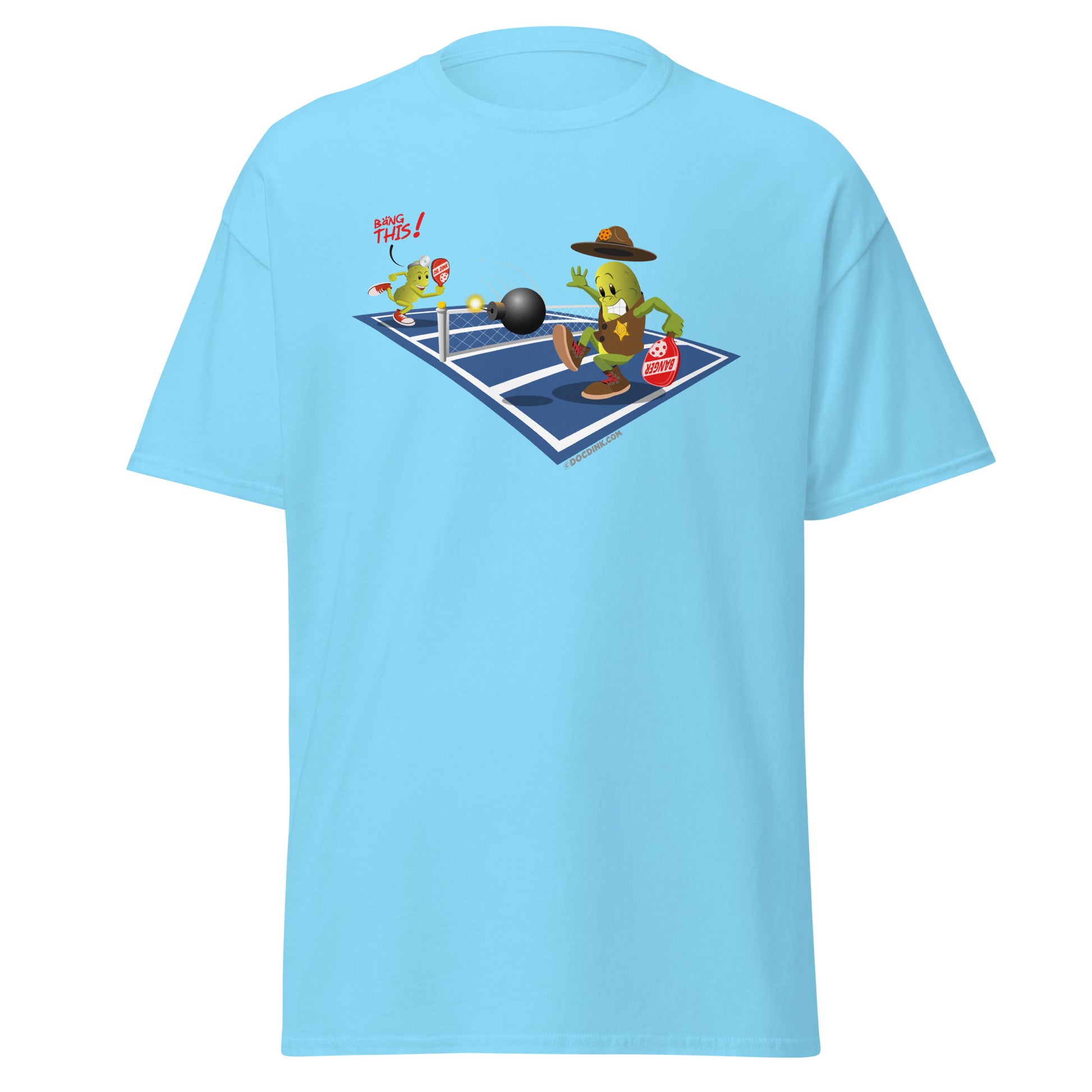 100% Cotton Pickleball T-Shirt - Dr. Dink vs Sgt. Banger - The Volley - DocDink.com