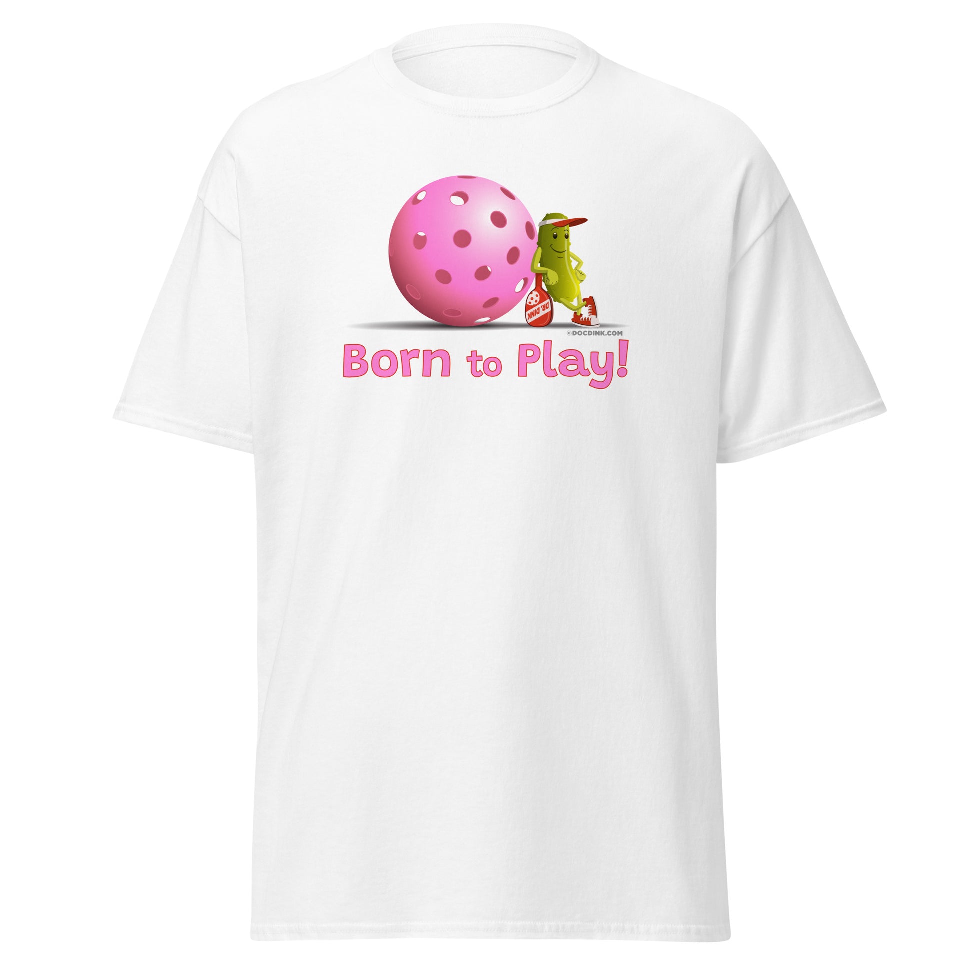 100% Cotton Pickleball T-Shirt - Resting Pickleball - "Born to Play" #pink - DocDink.com