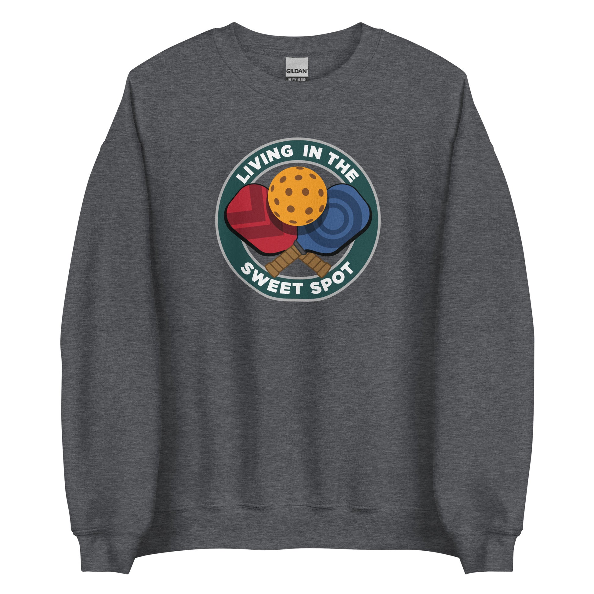 Pickleball Sweatshirt - "Living in the Sweet Spot" emblem - DocDink.com