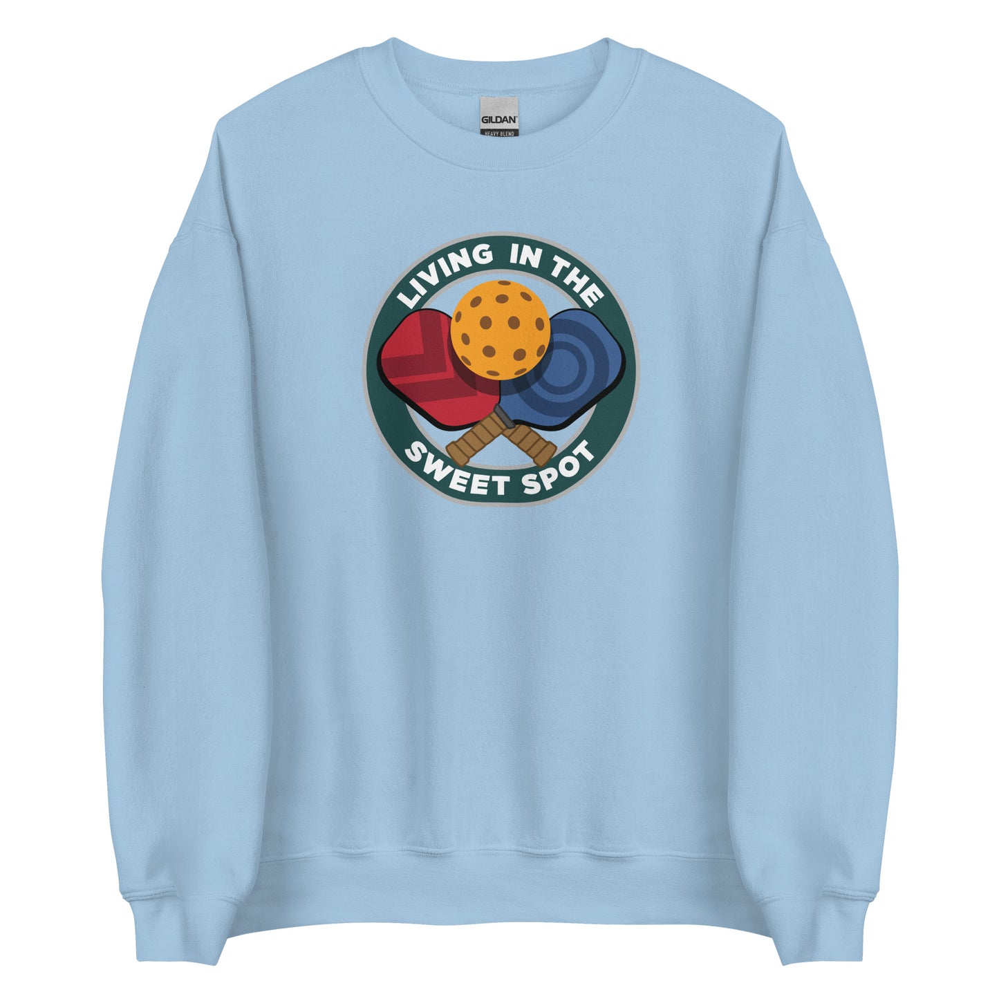 Pickleball Sweatshirt - "Living in the Sweet Spot" emblem - DocDink.com