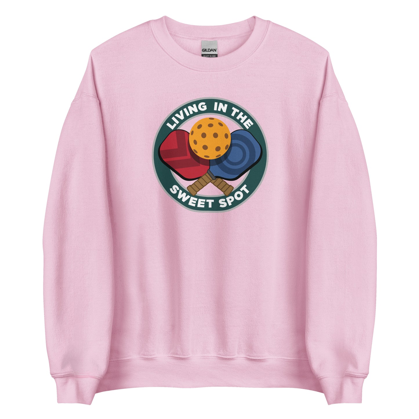 Pickleball Sweatshirt - "Living in the Sweet Spot" emblem - DocDink.com