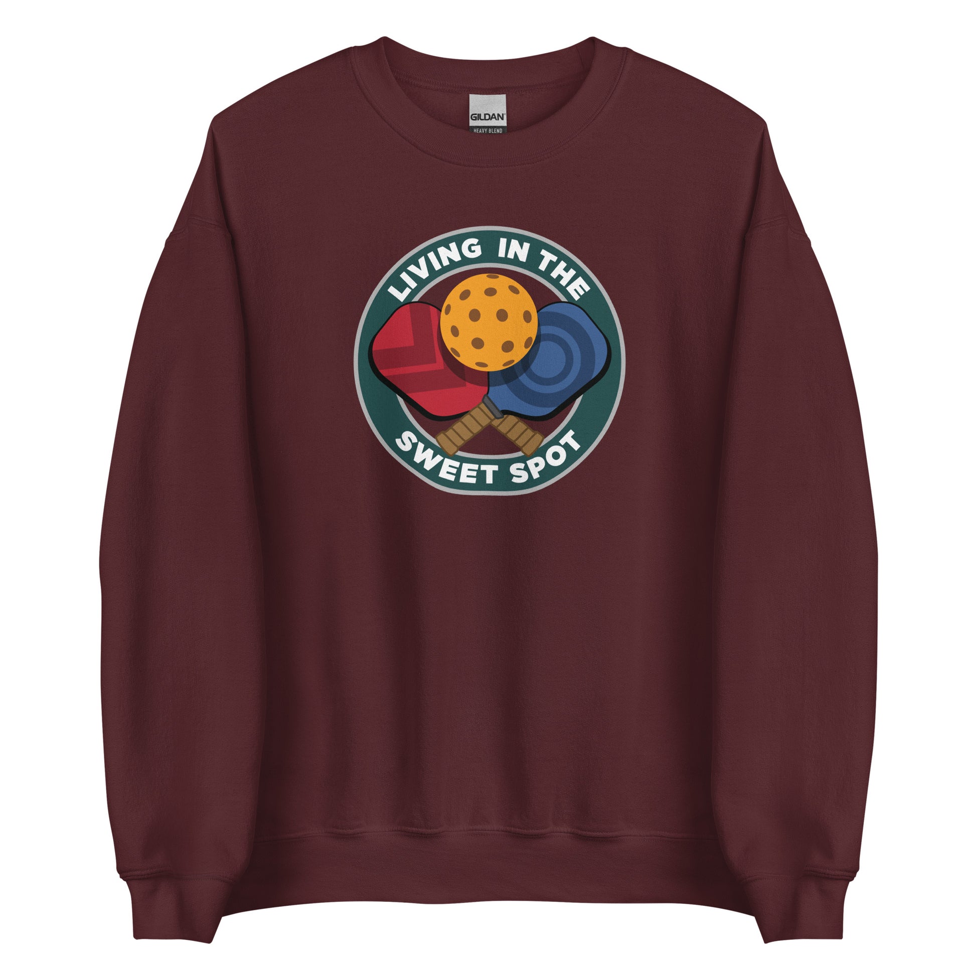 Pickleball Sweatshirt - "Living in the Sweet Spot" emblem - DocDink.com