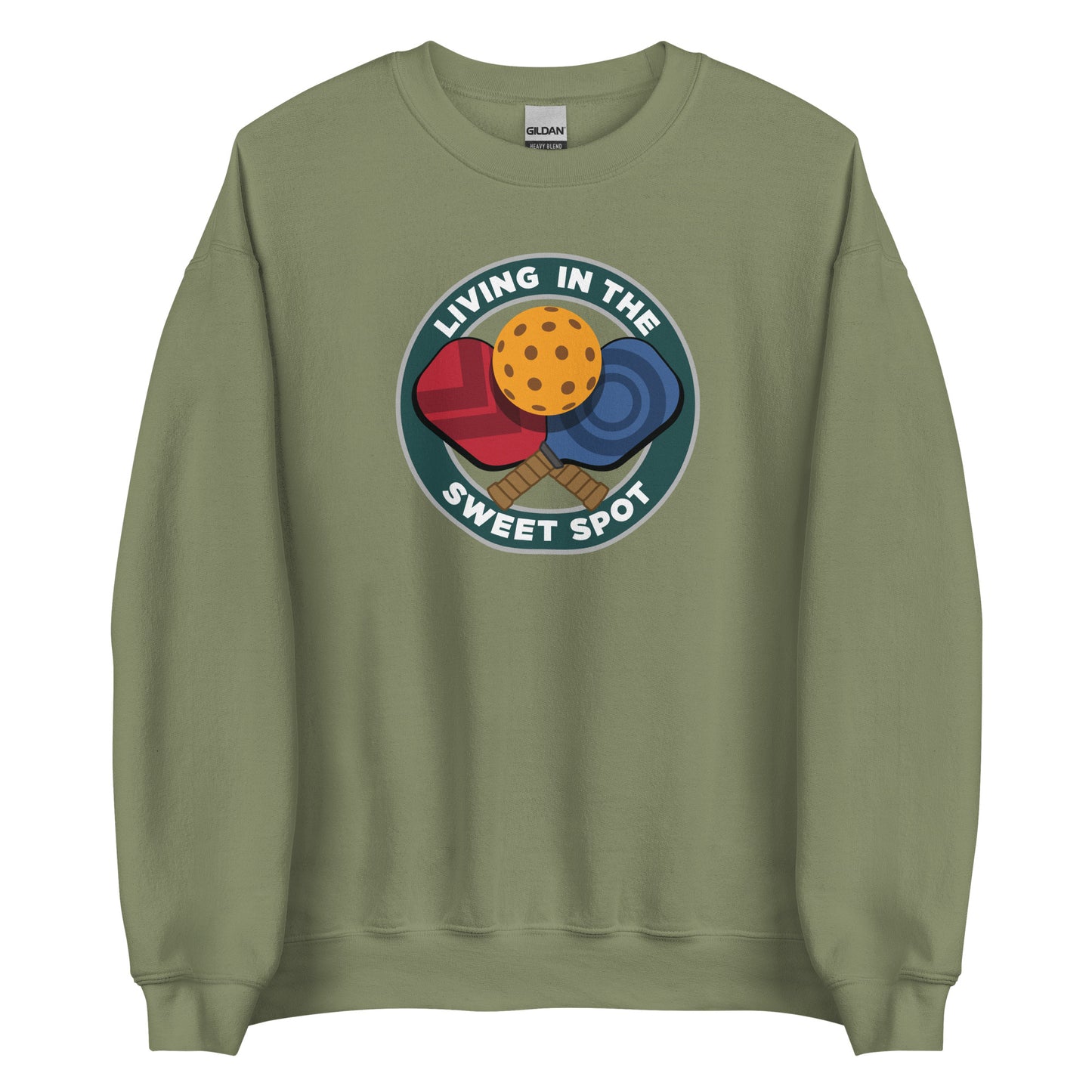 Pickleball Sweatshirt - "Living in the Sweet Spot" emblem - DocDink.com