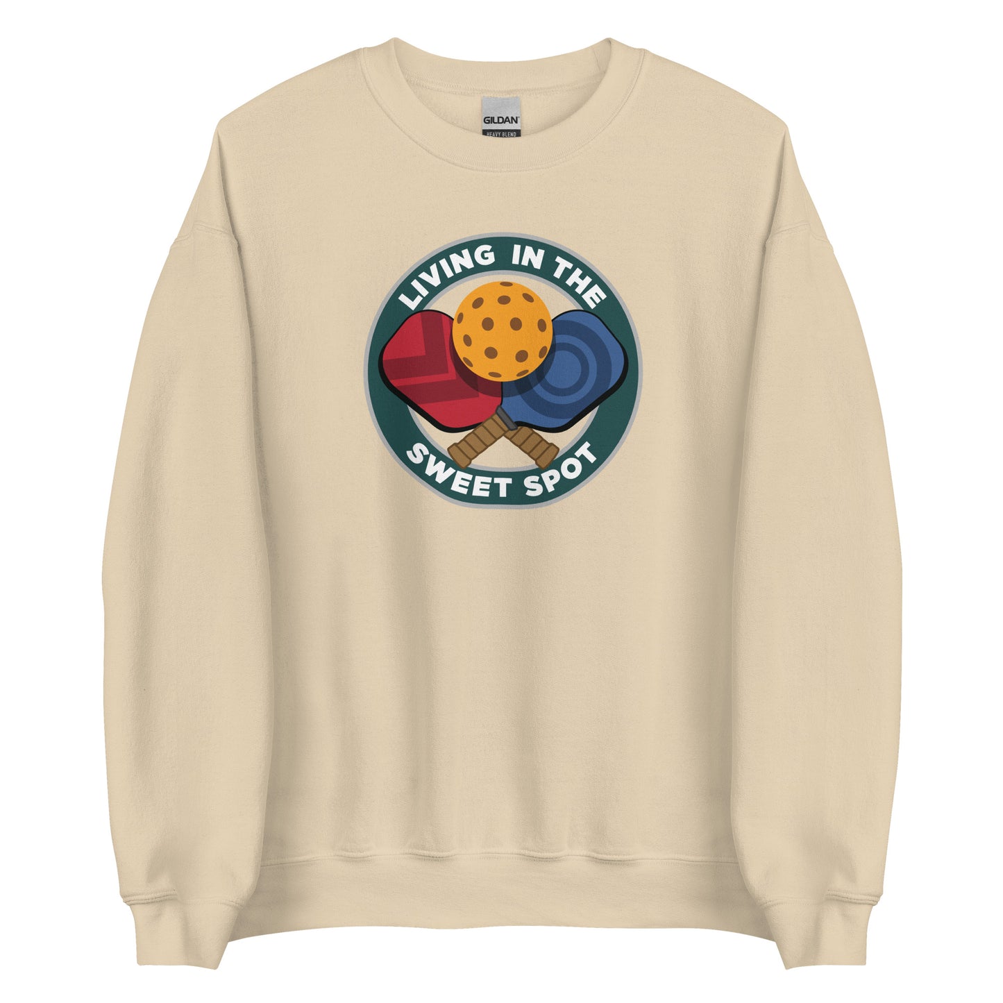 Pickleball Sweatshirt - "Living in the Sweet Spot" emblem - DocDink.com