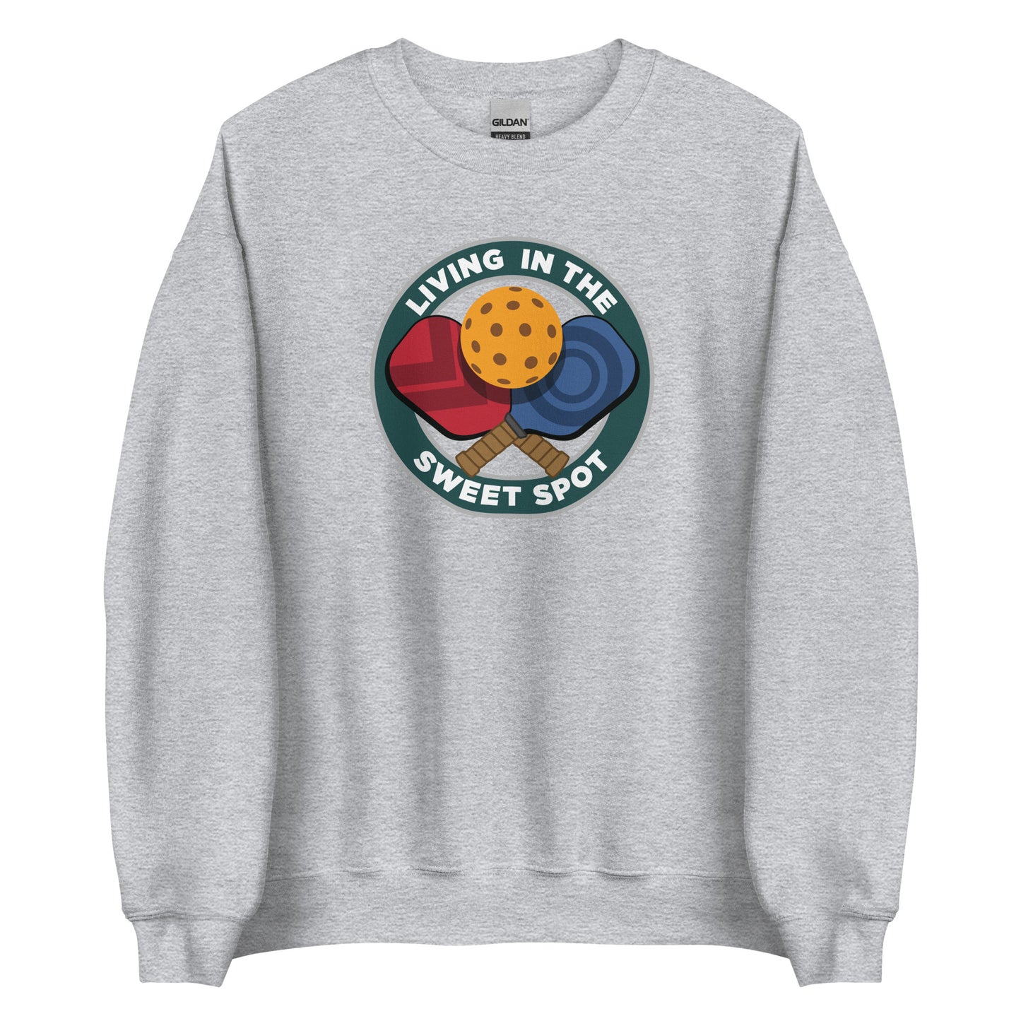 Pickleball Sweatshirt - "Living in the Sweet Spot" emblem - DocDink.com