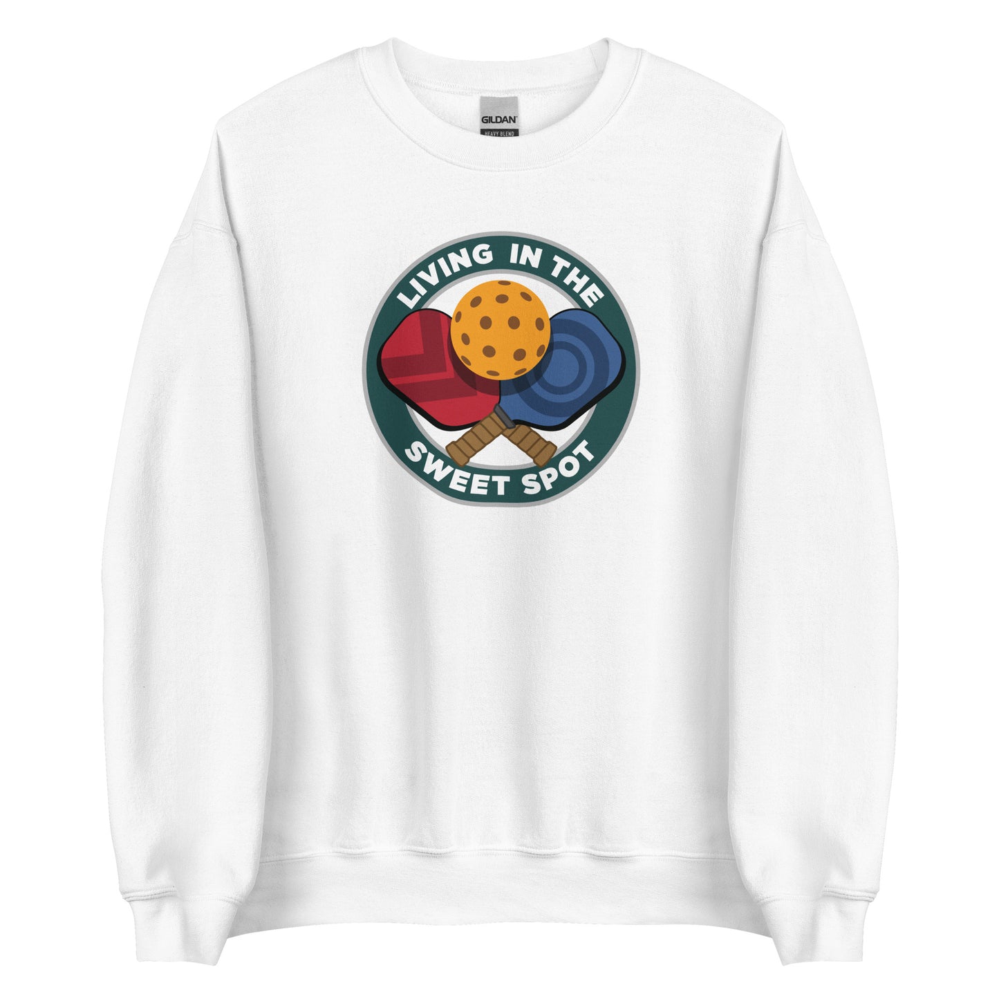 Pickleball Sweatshirt - "Living in the Sweet Spot" emblem - DocDink.com