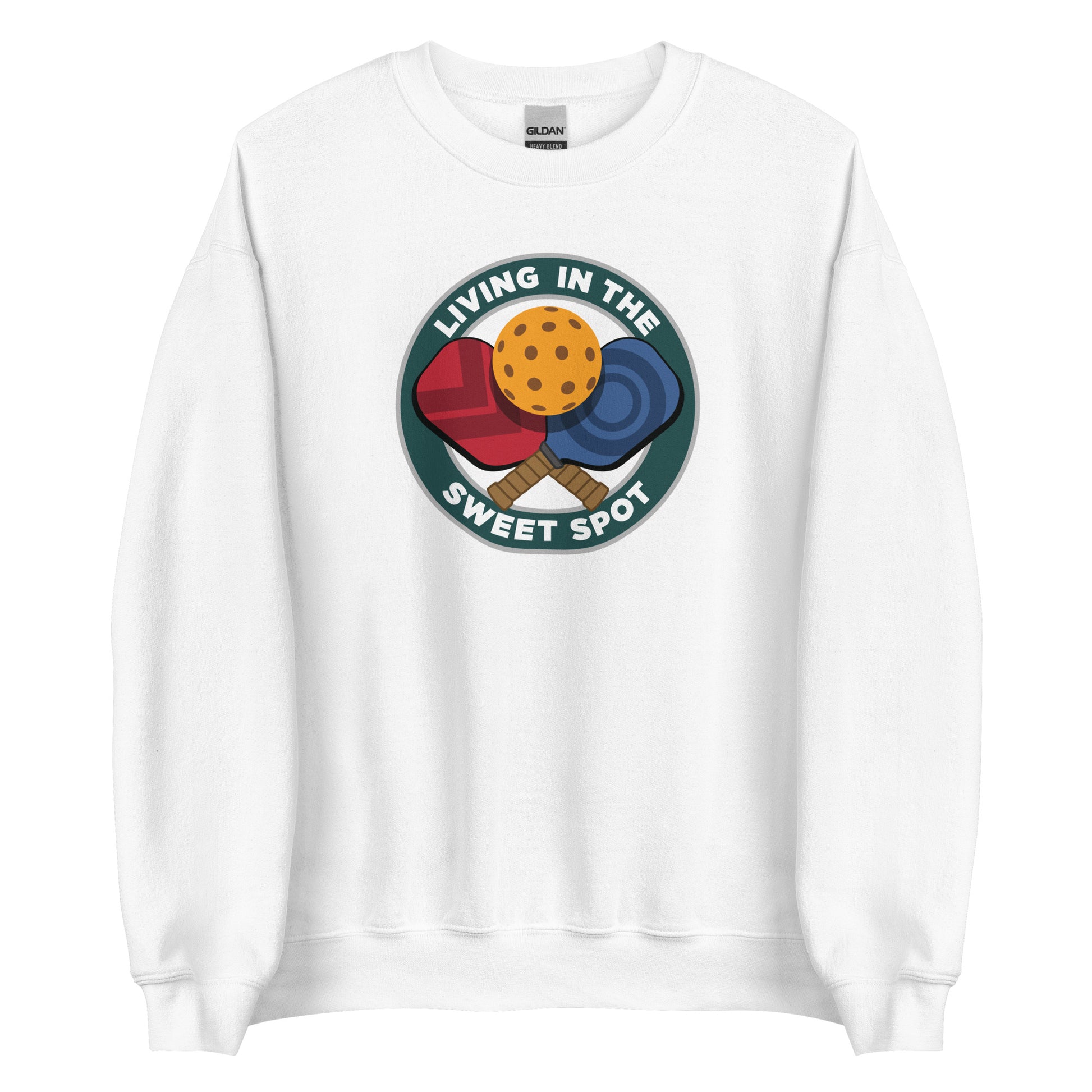 Pickleball Sweatshirt - "Living in the Sweet Spot" emblem - DocDink.com