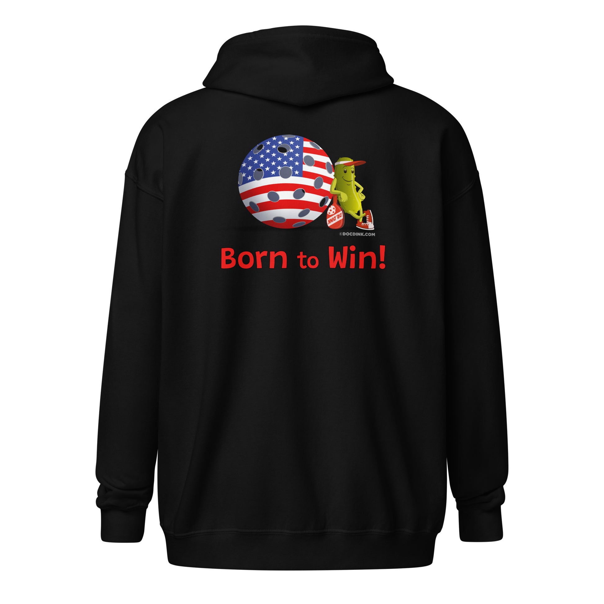 Heavy Zip Hoodie - Resting Pickleball USA - "Born to Win" (back) + USA Pickleball (pocket) - DocDink.com