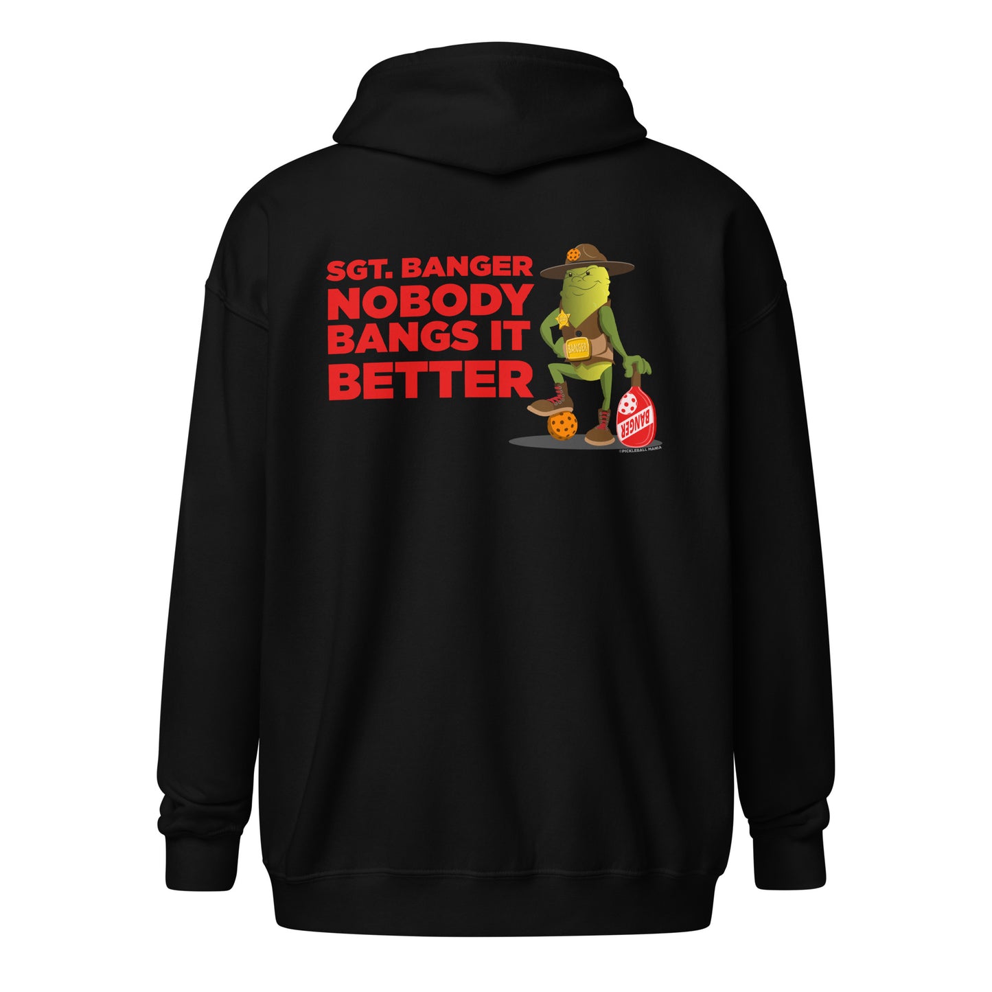 Heavy Zip Hoodie - "Nobody Bangs it Better" (back) + Pickleball (pocket) - DocDink.com