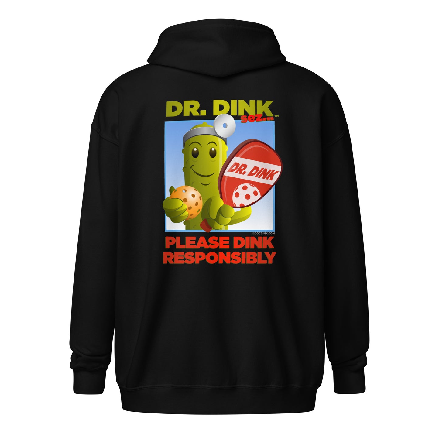 Heavy Zip Hoodie - "Please Dink Responsibly" (back) + Pickleball (pocket) - DocDink.com