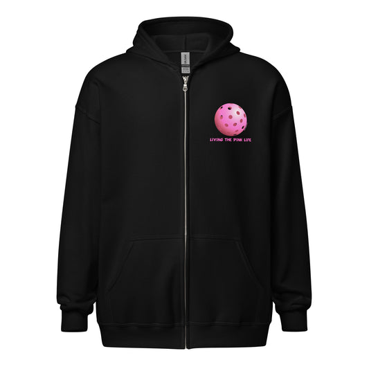 Heavy Zip Hoodie - Pink Pickleball (pocket) - "Living the Pink Life" - DocDink.com