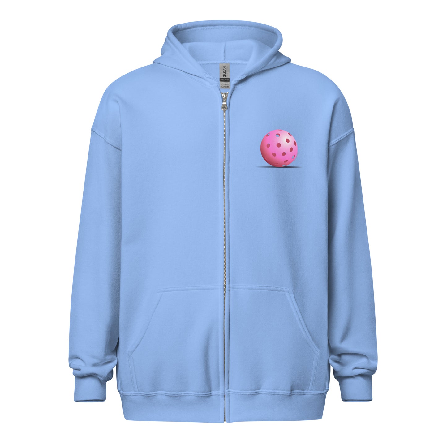 Heavy Zip Hoodie - Resting Pickleball - "Living the Pink Life" (back) + Pink Pickleball (pocket) - DocDink.com