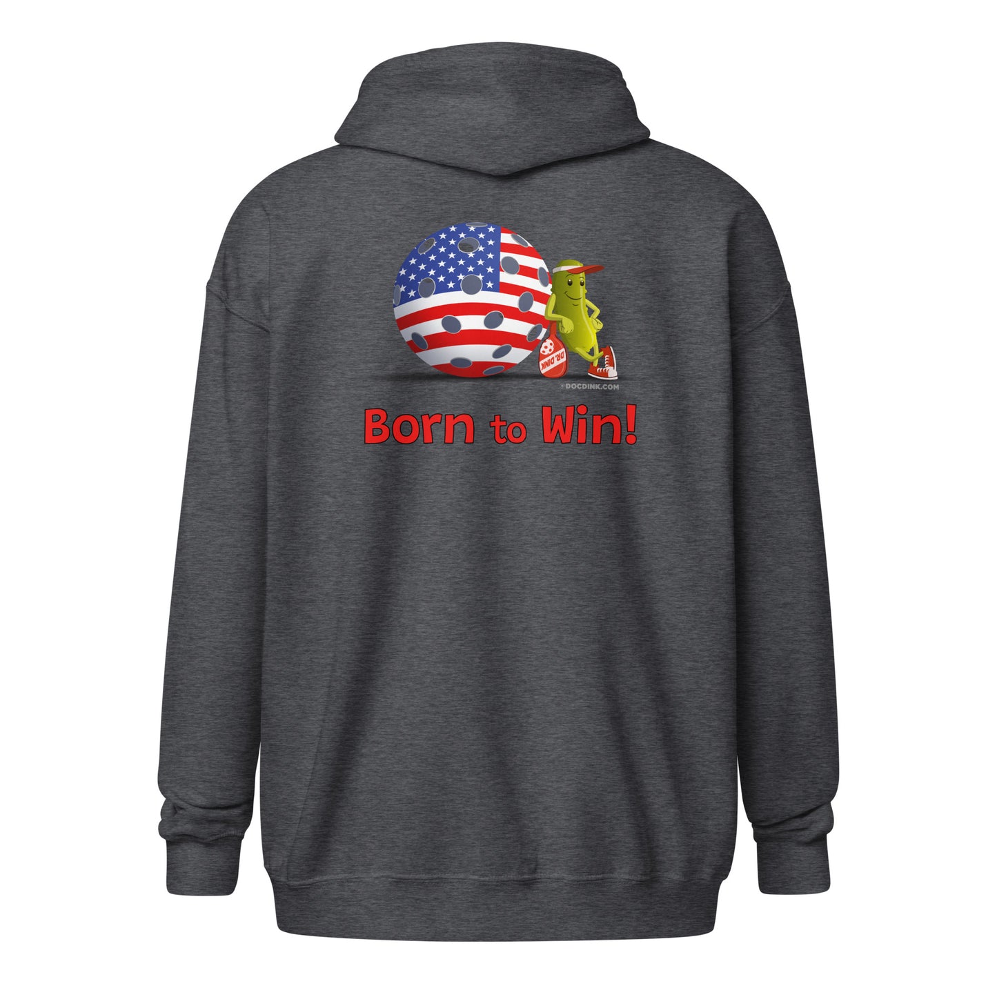 Heavy Zip Hoodie - Resting Pickleball USA - "Born to Win" (back) + USA Pickleball (pocket) - DocDink.com