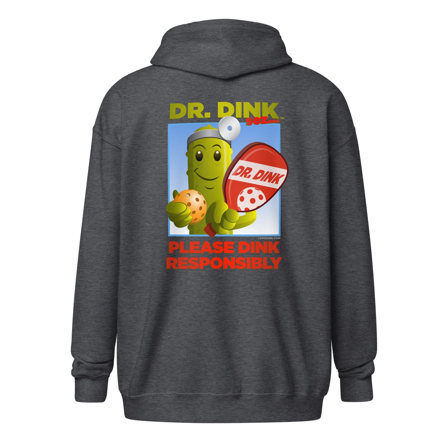 Heavy Zip Hoodie - "Please Dink Responsibly" (back) + Pickleball (pocket) - DocDink.com