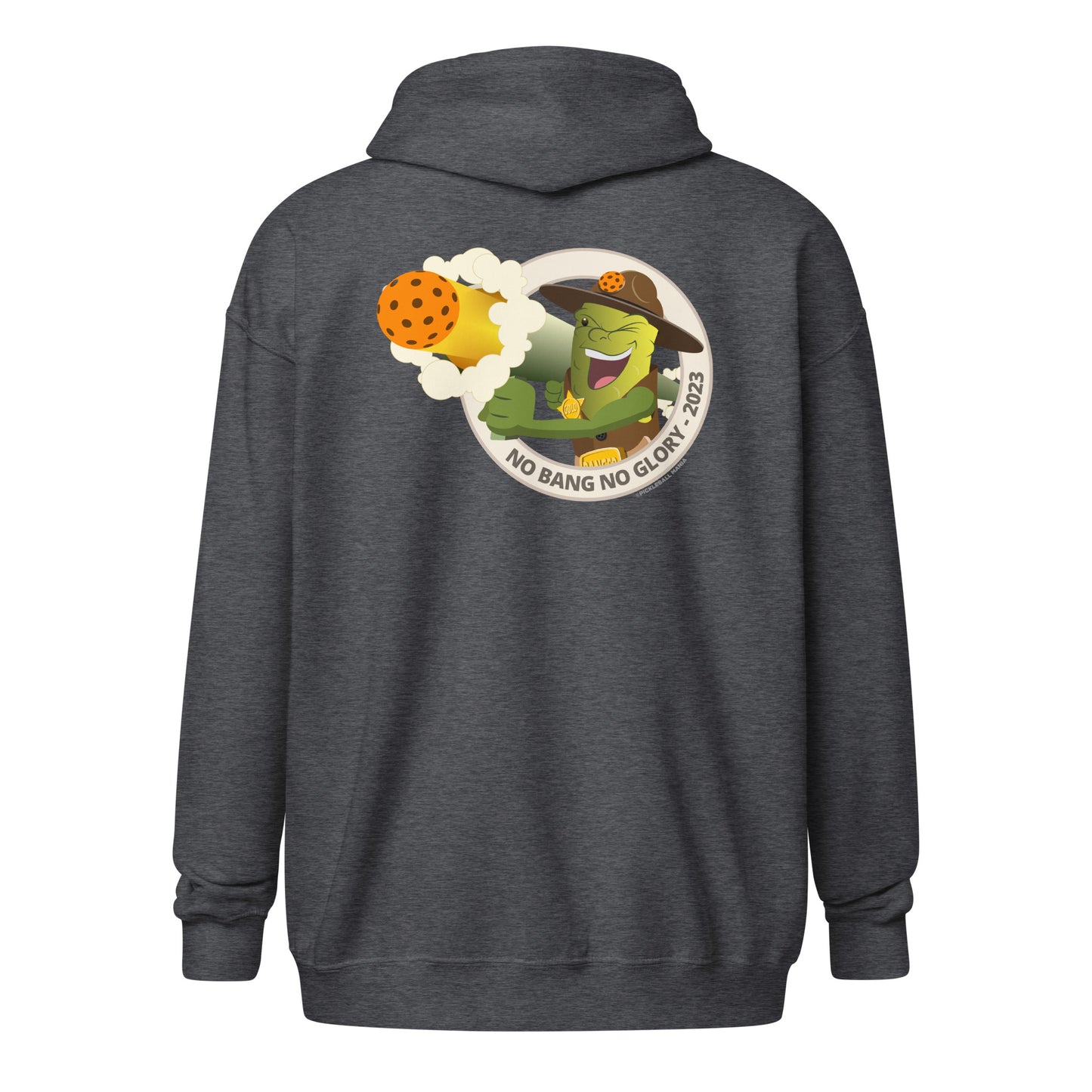 Heavy Zip Hoodie - "No Bang, No Glory" (back) + Pickleball (pocket) - DocDink.com