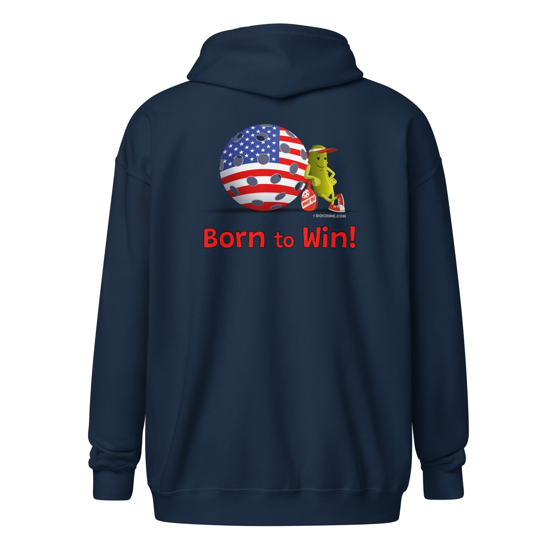 Heavy Zip Hoodie - Resting Pickleball USA - "Born to Win" (back) + USA Pickleball (pocket) - DocDink.com