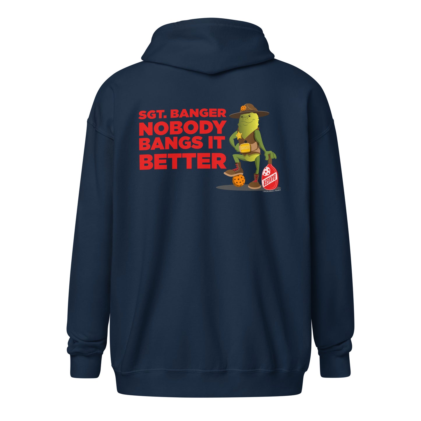 Heavy Zip Hoodie - "Nobody Bangs it Better" (back) + Pickleball (pocket) - DocDink.com