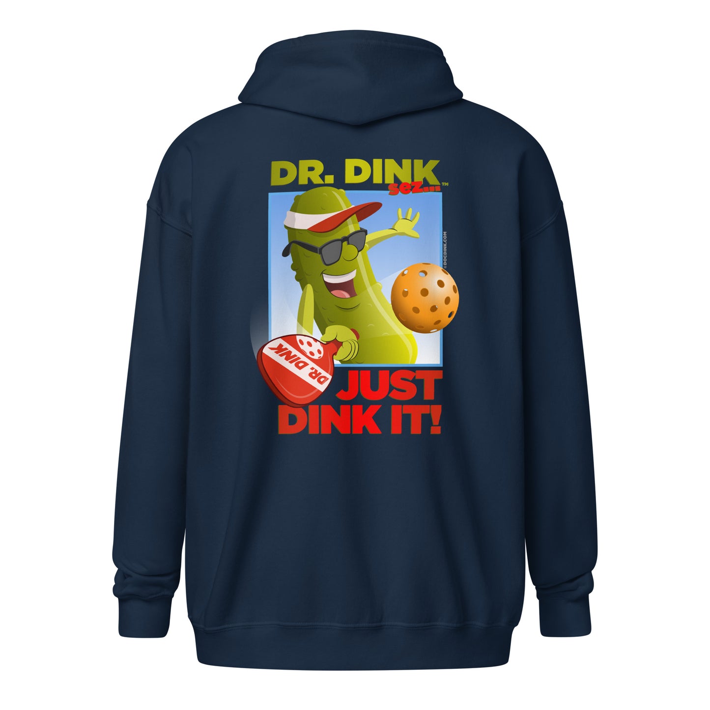 Heavy Zip Hoodie - "Just Dink It" (back) + Pickleball (pocket) - DocDink.com