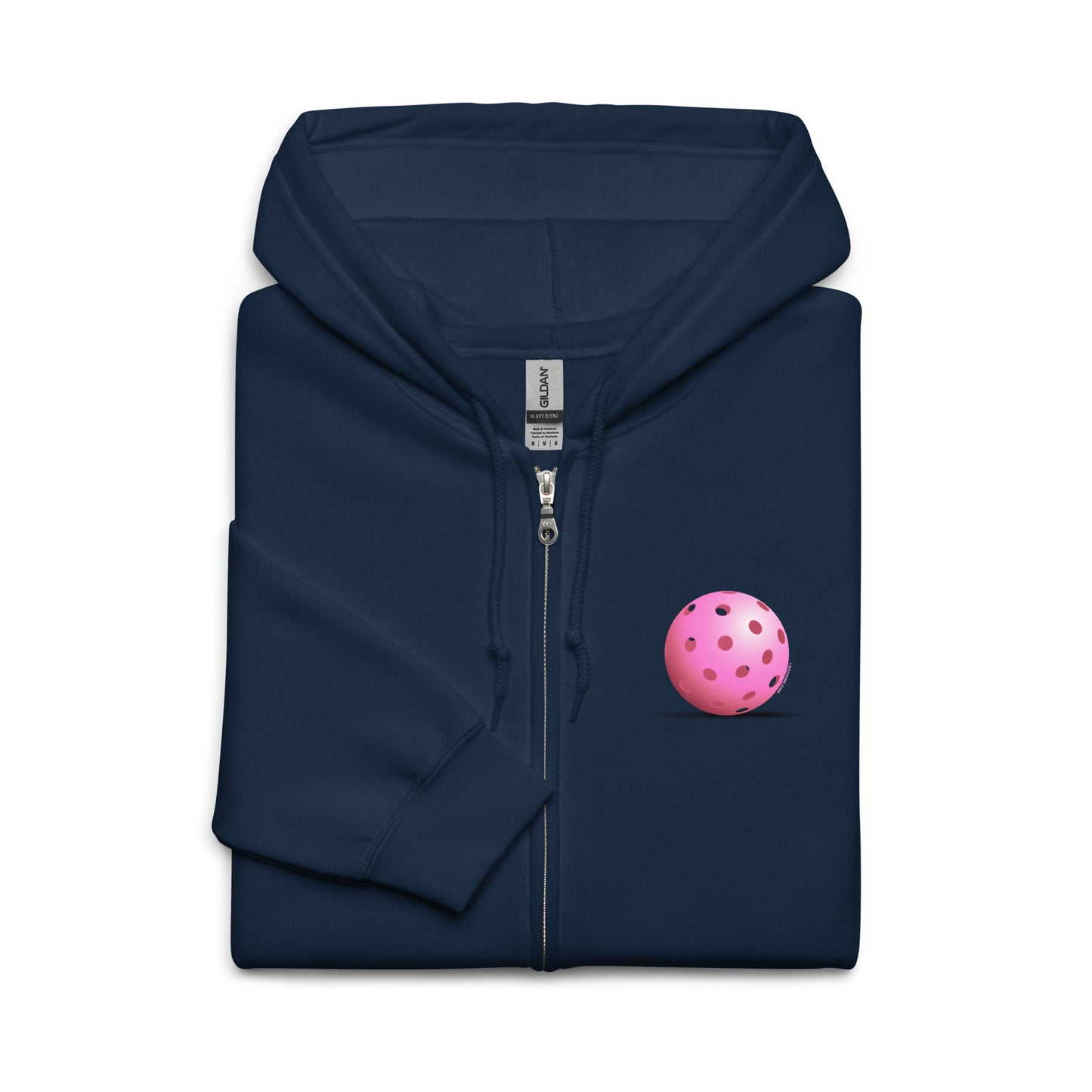 Heavy Zip Hoodie - Resting Pickleball - "Living the Pink Life" (back) + Pink Pickleball (pocket) - DocDink.com