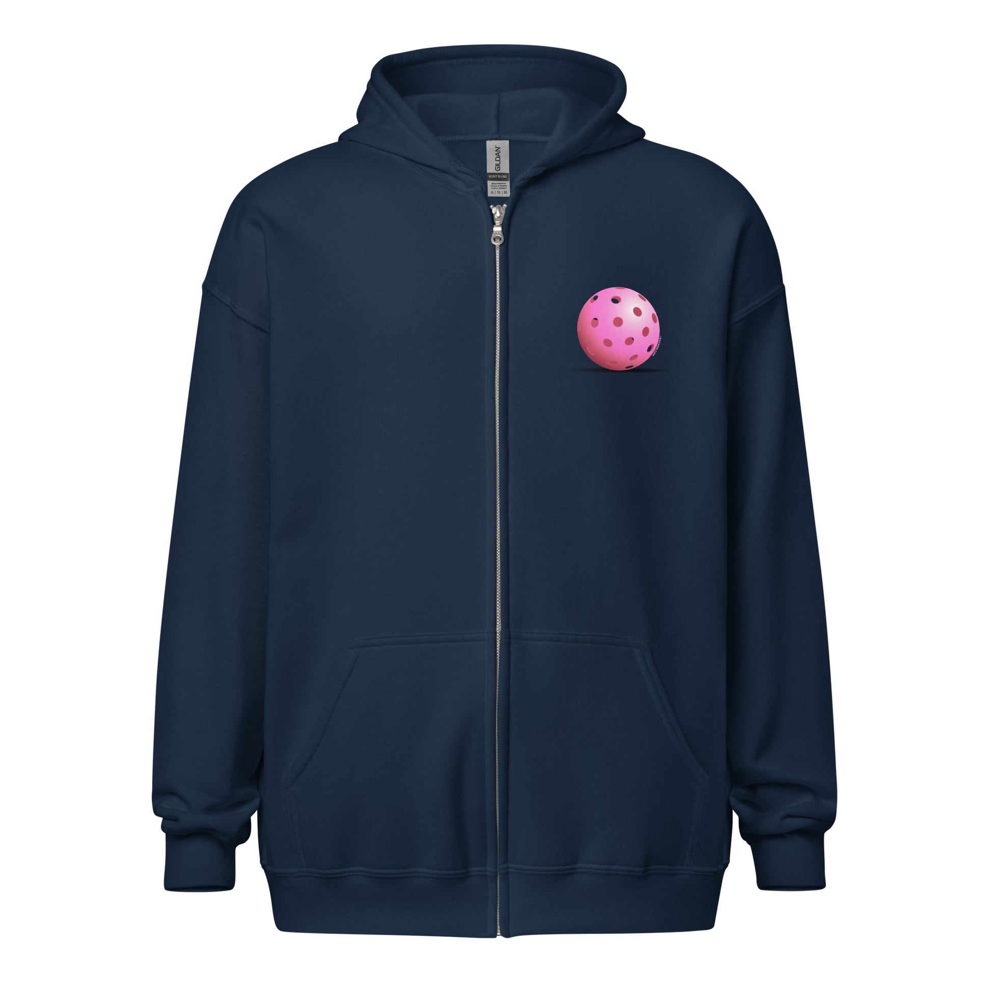 Heavy Zip Hoodie - Resting Pickleball - "Living the Pink Life" (back) + Pink Pickleball (pocket) - DocDink.com