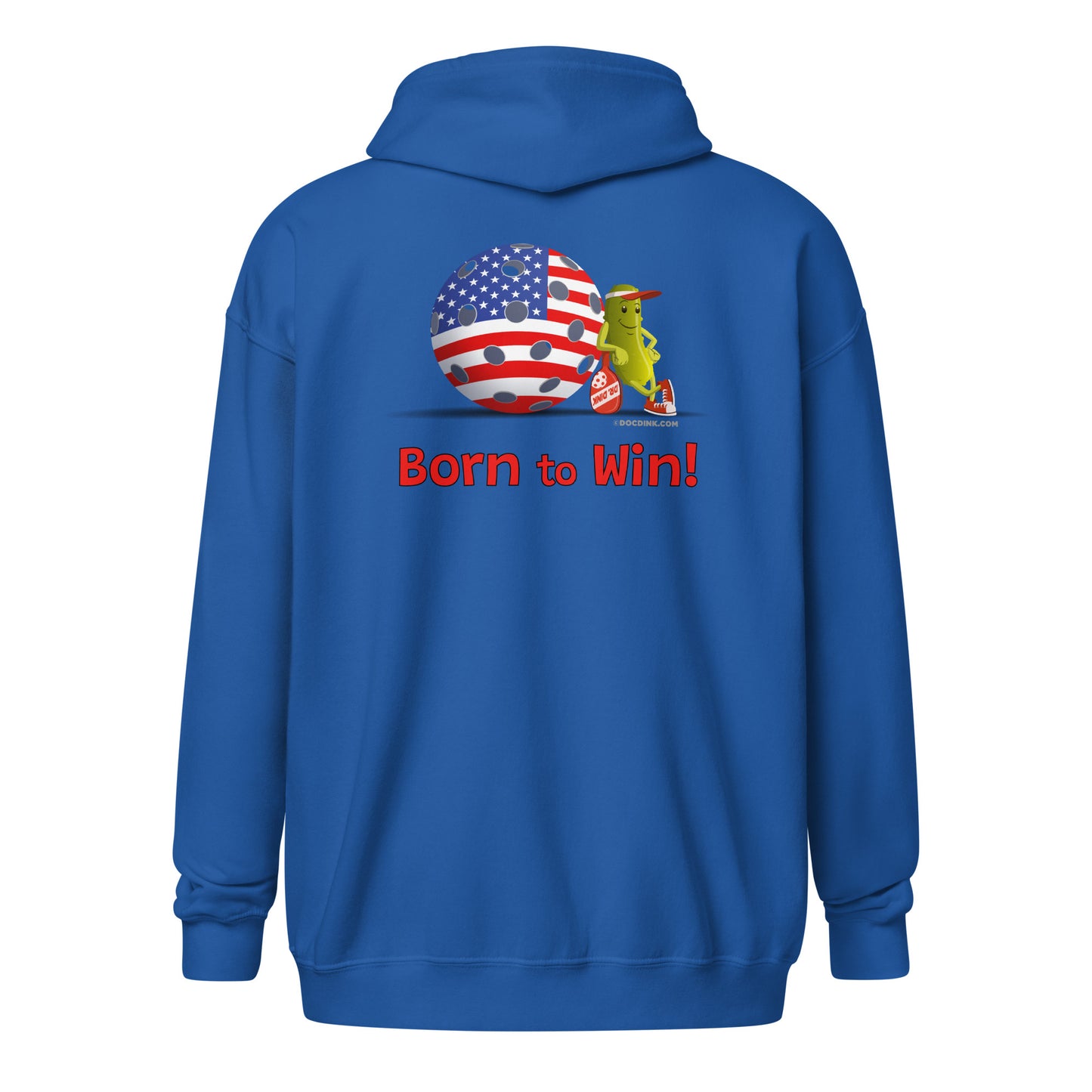 Heavy Zip Hoodie - Resting Pickleball USA - "Born to Win" (back) + USA Pickleball (pocket) - DocDink.com