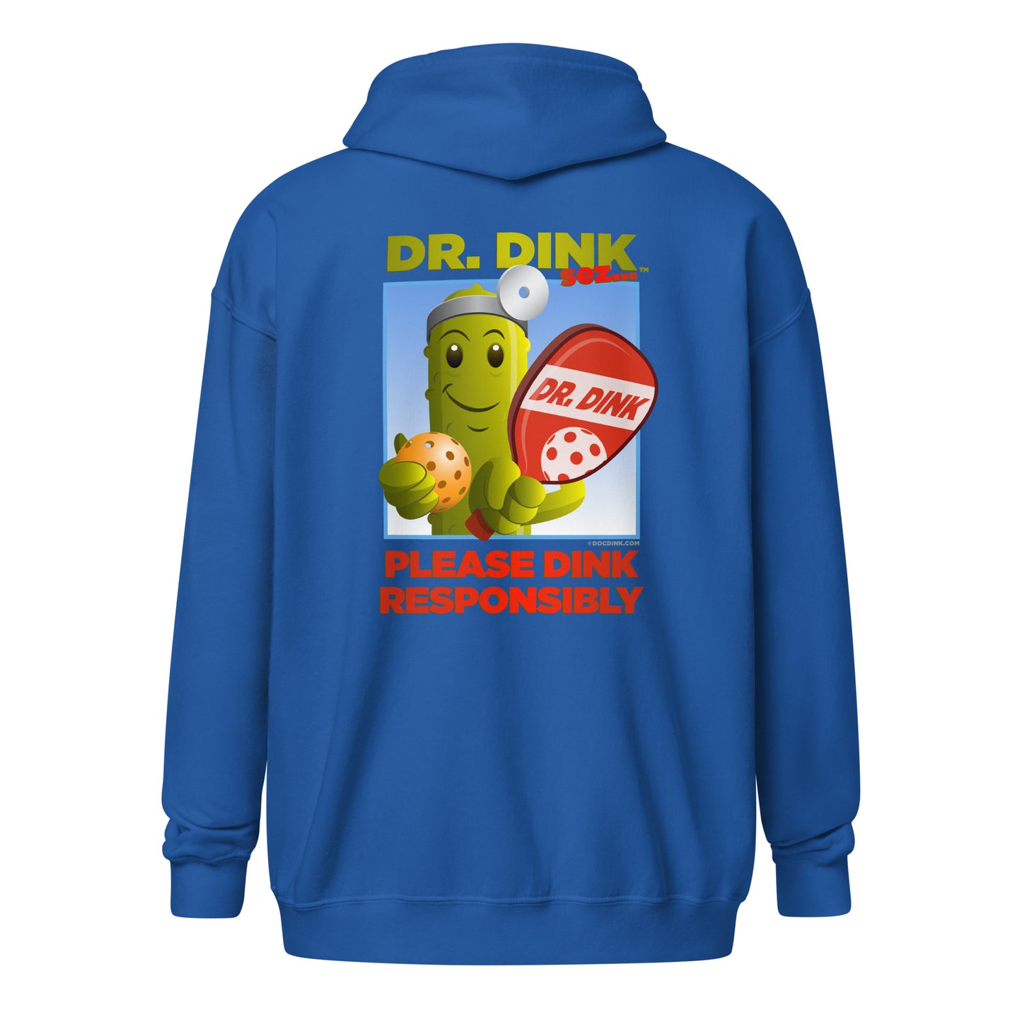 Heavy Zip Hoodie - "Please Dink Responsibly" (back) + Pickleball (pocket) - DocDink.com