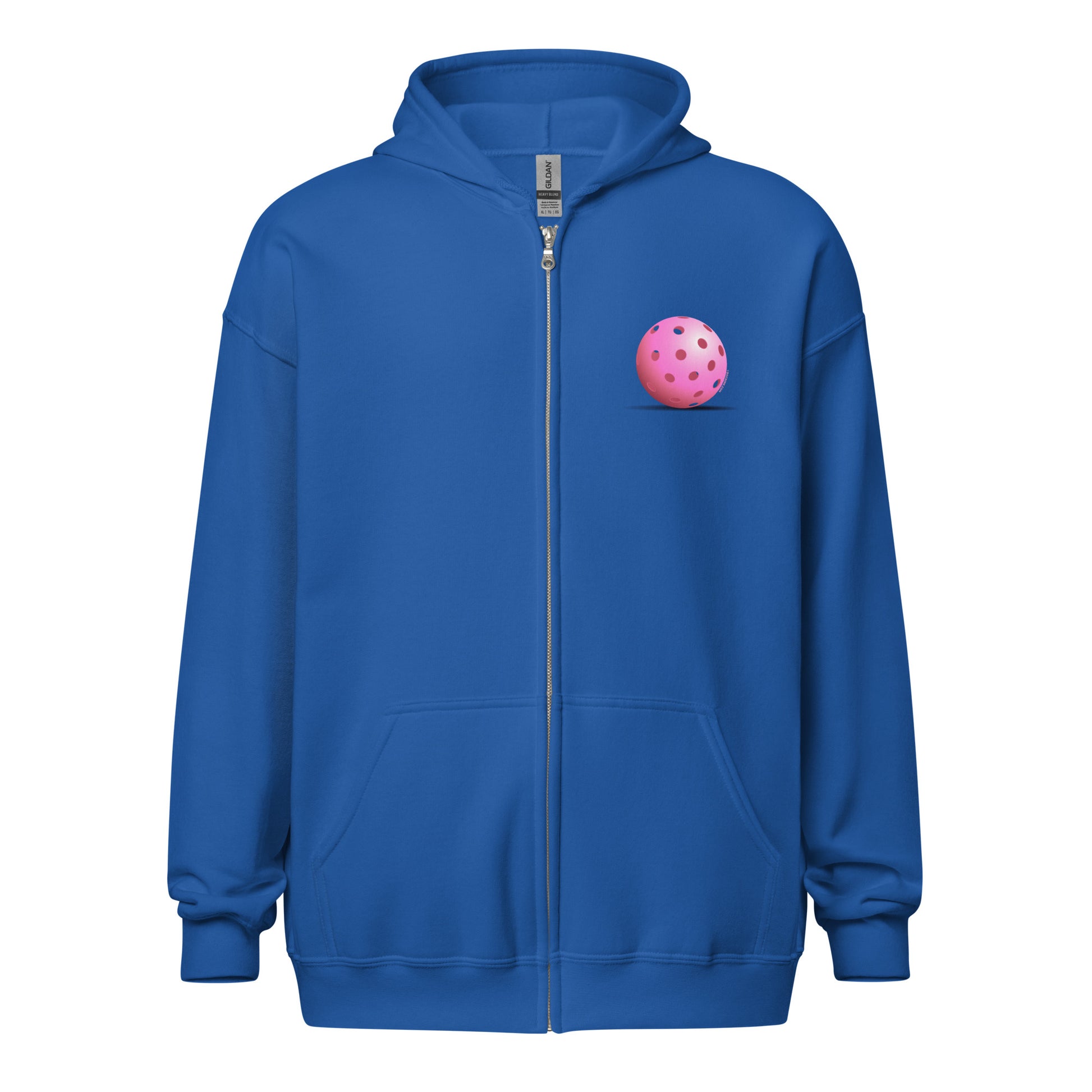 Heavy Zip Hoodie - Resting Pickleball - "Living the Pink Life" (back) + Pink Pickleball (pocket) - DocDink.com