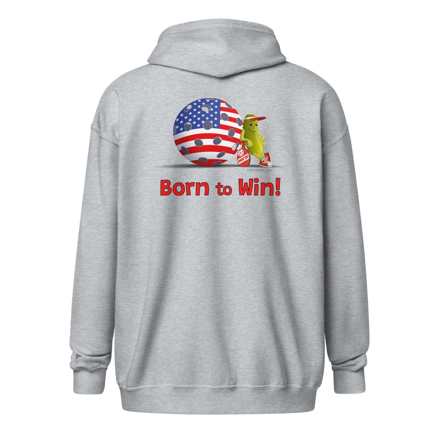 Heavy Zip Hoodie - Resting Pickleball USA - "Born to Win" (back) + USA Pickleball (pocket) - DocDink.com